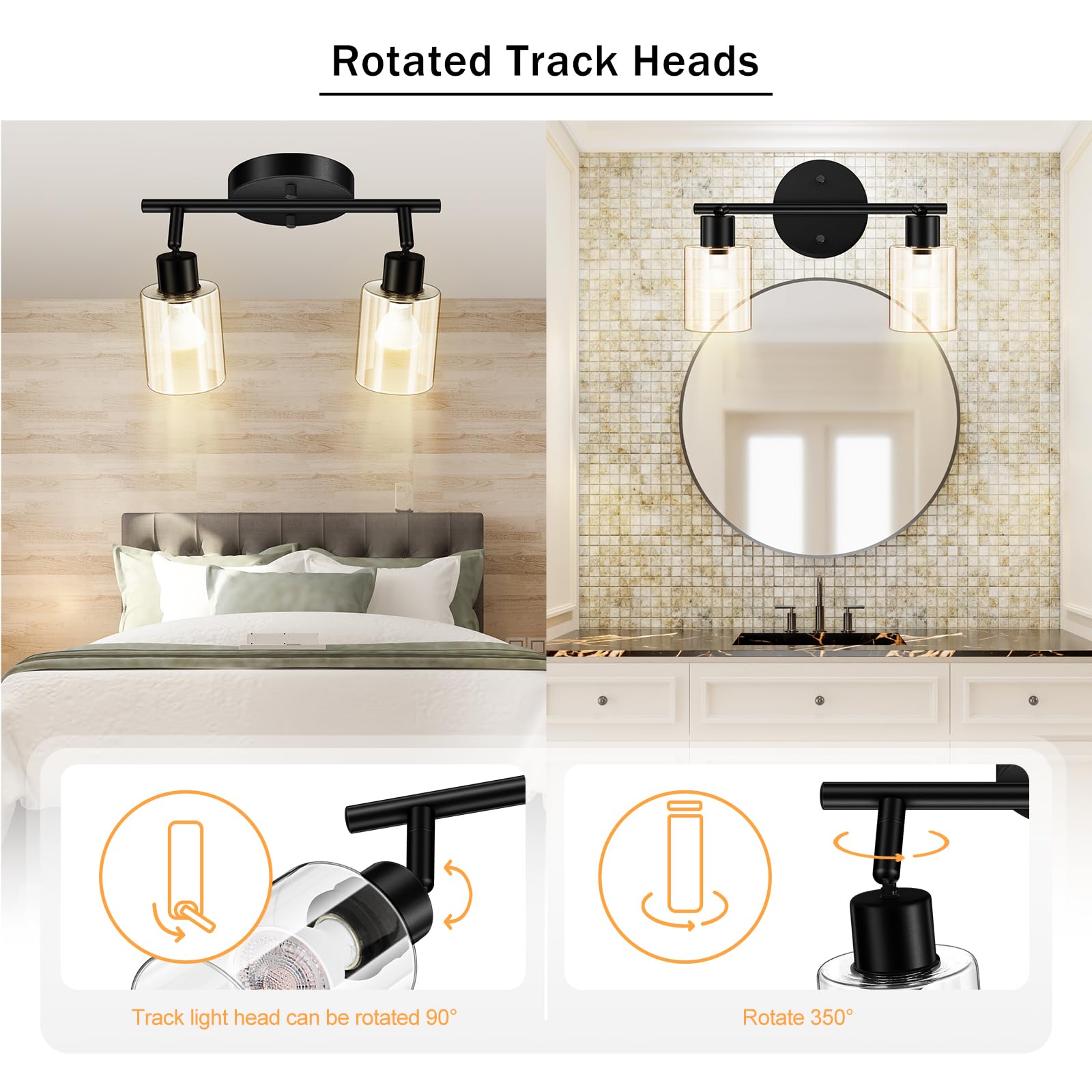 Boostarea 2 Light Led Track Light,Glass Lightshade Track Lighting Kit,Modern 2 Way Ceiling Spot Light For Kitchen,Dining Room,Be