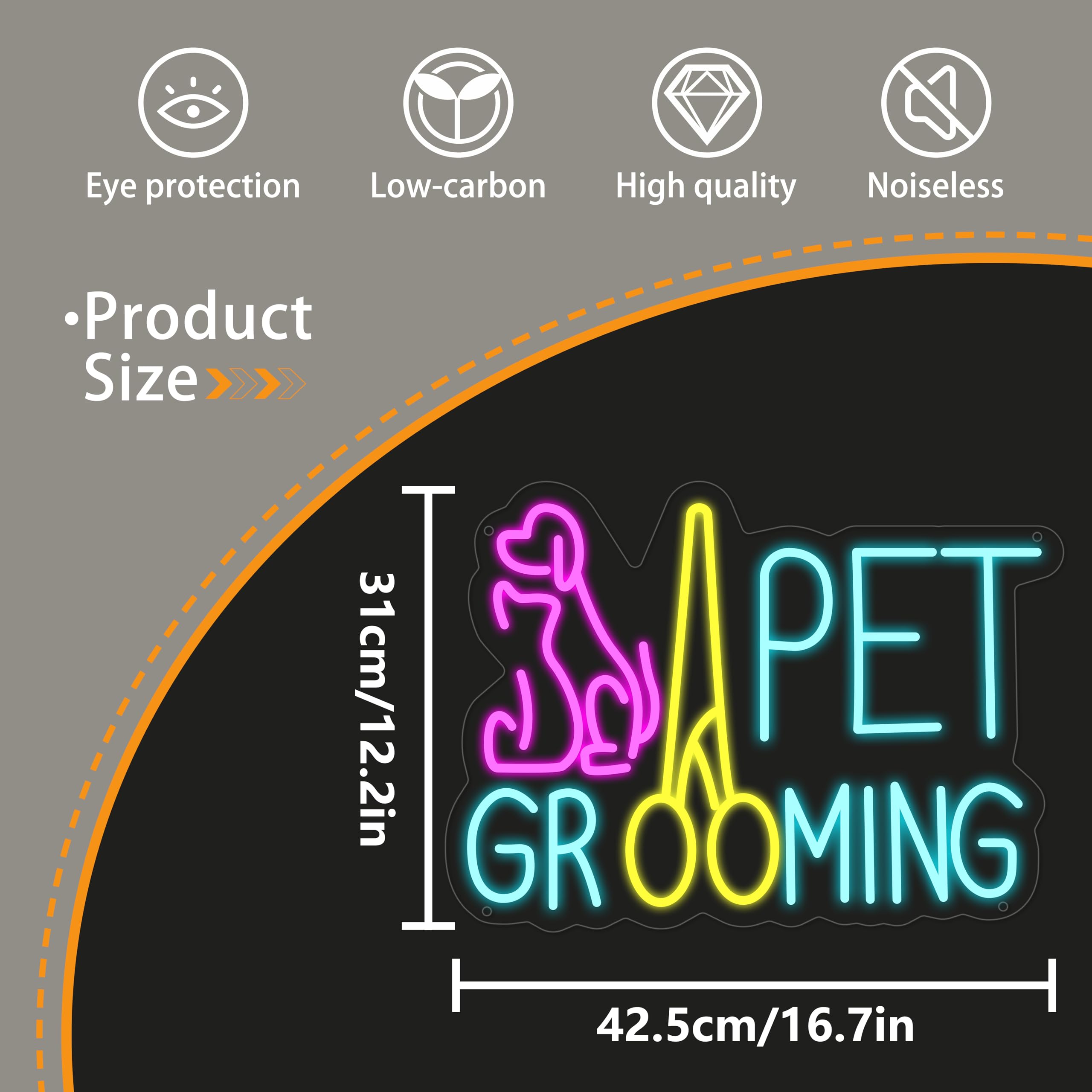 Moneter Pet Grooming Neon Sign, USB Powered LED Light, 12.2inx0.5in, Acrylic, Kids Room Decor, Model NEON0021