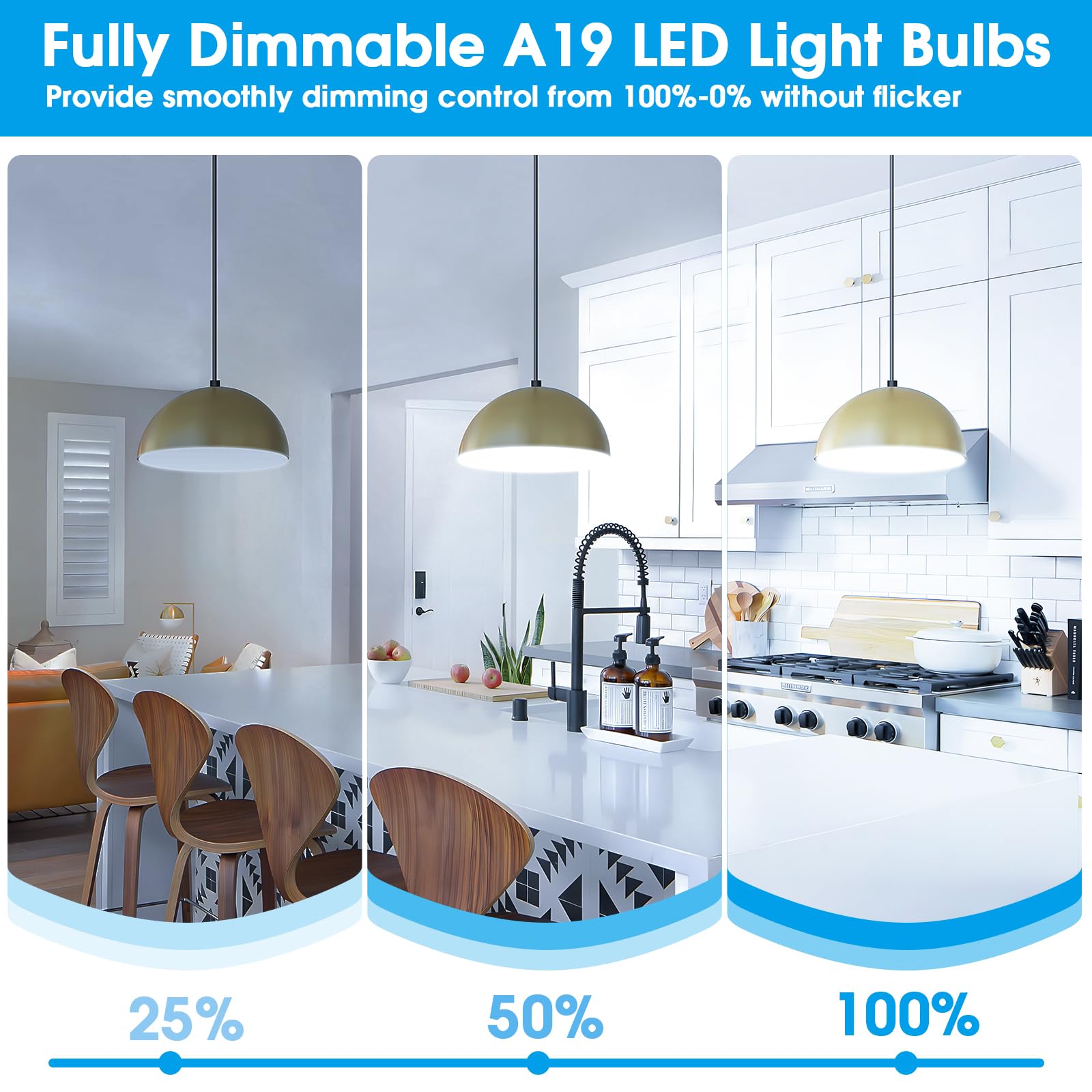 Maylaywood A19 Led Light Bulbs, 60 Watt Equivalent, Cool White 6000K, 900Lm, E26 Base, Dimmable, 9W Bright White Led Bulb, 12-Pa