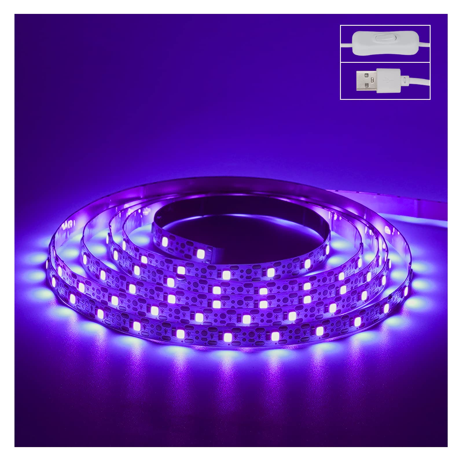 6.6Ft Black Light Led Strips, 120 Lamp Beads, Usb Cable 1.5M Led Black Light Strip Kit, Dc5V 10W Flexible Blacklight Strip Light
