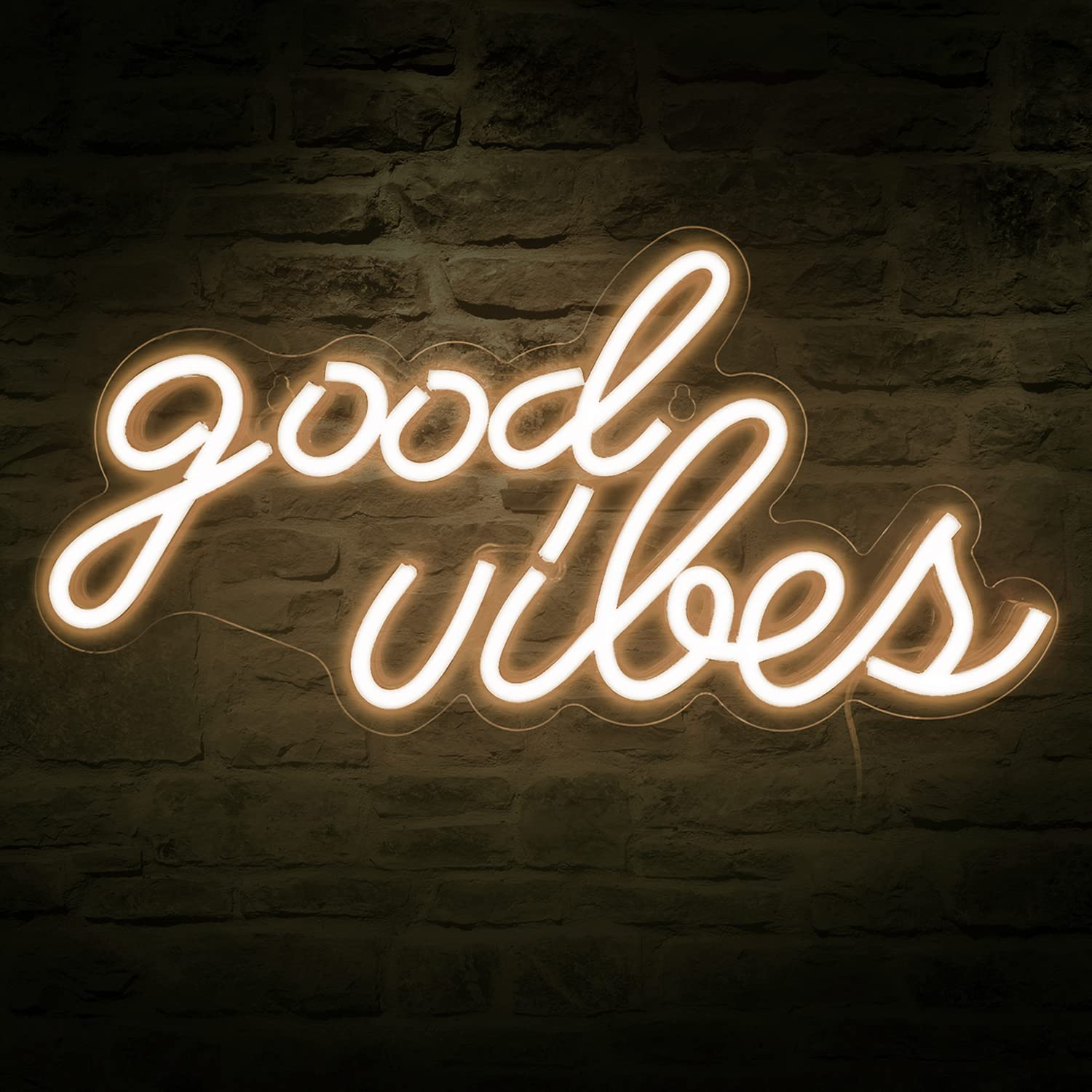 Decanit Good Vibes Neon Sign For Wall Decor,Powered By Usb Neon Light For Bedroom Decor, Warm White Color,16.1''X 8.3''X 0.6''
