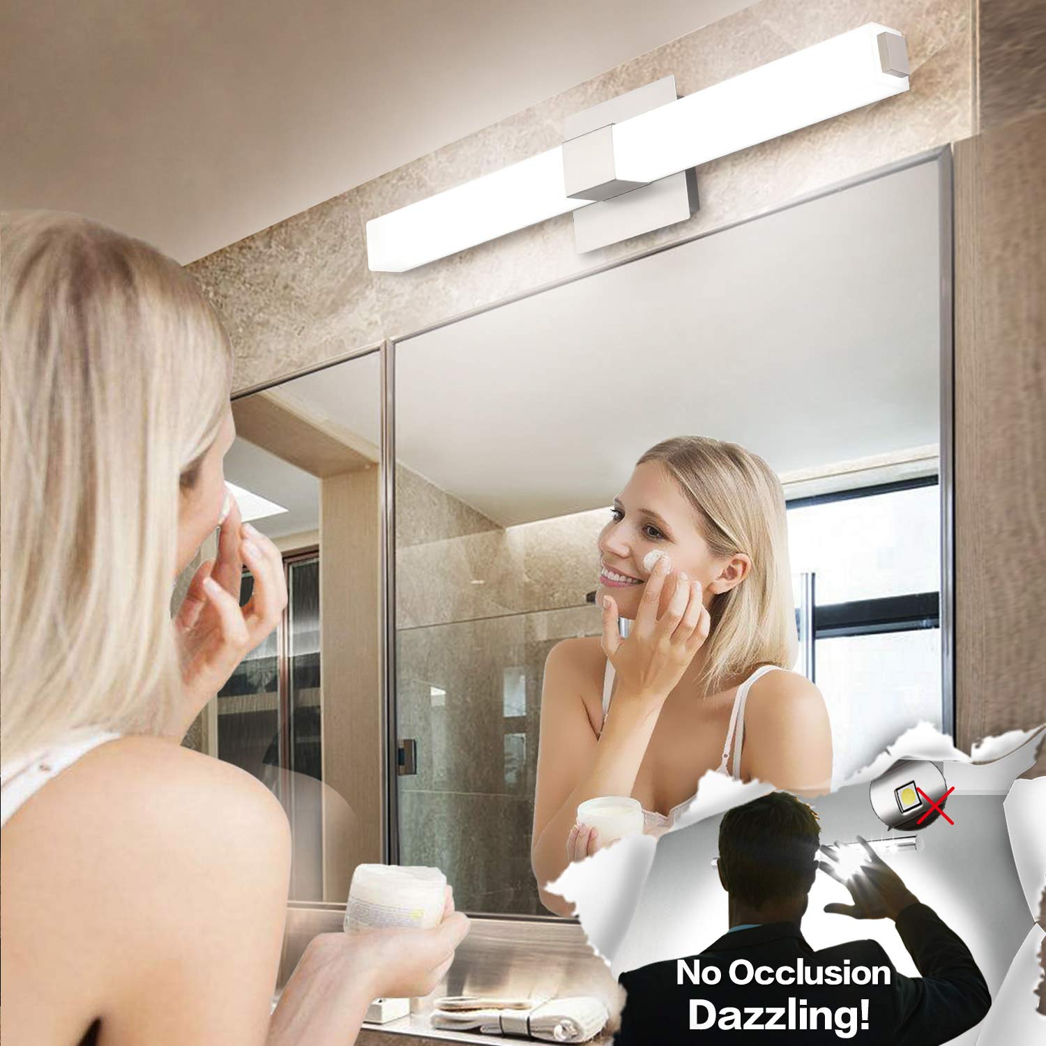 ZUZITO LED Vanity Light 24.2'' Frosted White Acrylic Brushed Nickel for Bathroom Vanity Lighting Fixtures Cool White 6000K