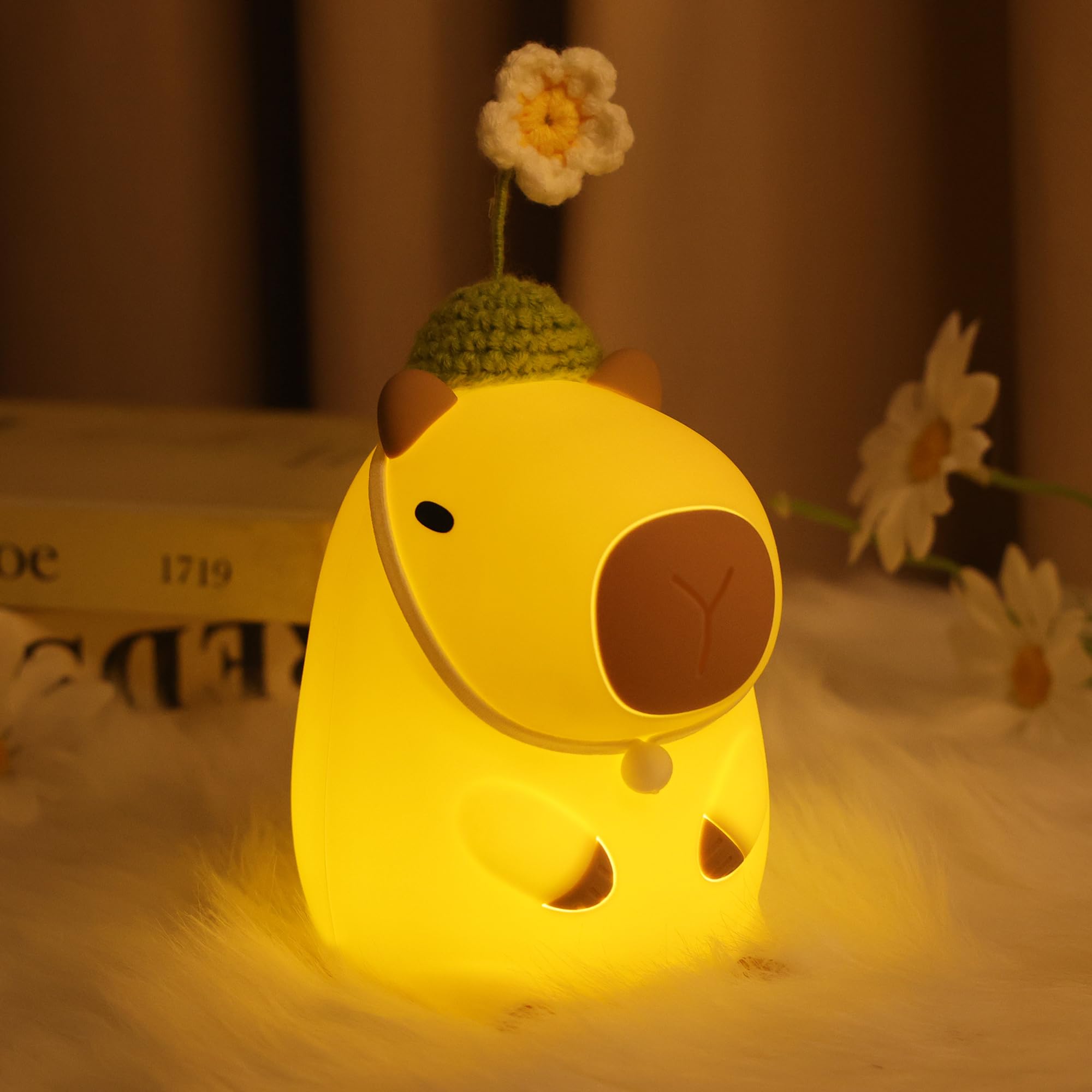 Attivolife Capybara Night Light For Kids, Cute Animal Soft Silicone Led Lamp With Dimmable And Timer, Portable Rechargeable Bedr