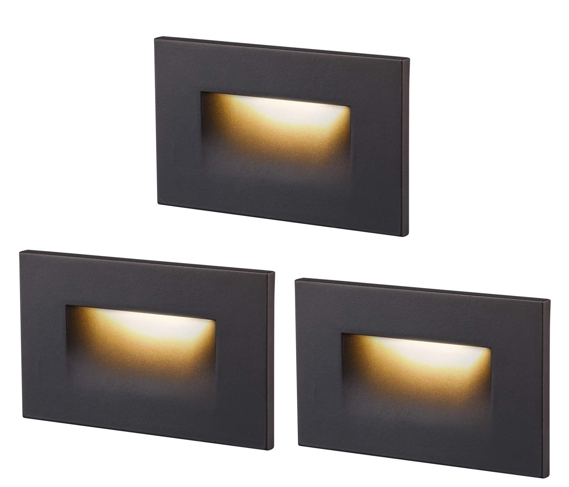 CLOUDY BAY LED Step Light, Dimmable 3000K Warm White, 3W 100lm, Oil Rubbed Bronze, Model CBST003830ORB-3PK, 