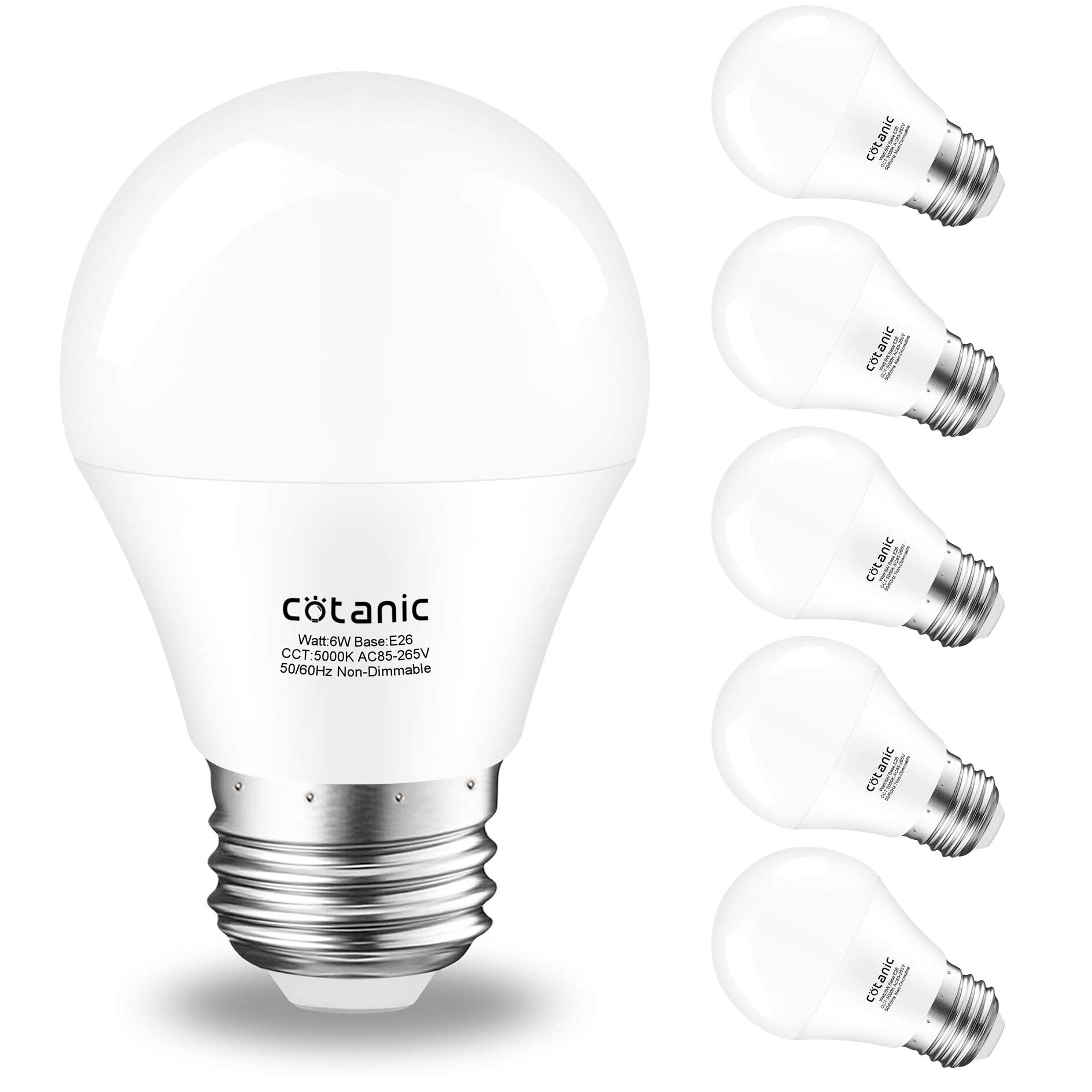 Cotanic A15 LED Ceiling Fan Light Bulb 5000K Daylight 6W (60W Equivalent) - 600lm, Non-Dimmable, 6 Count