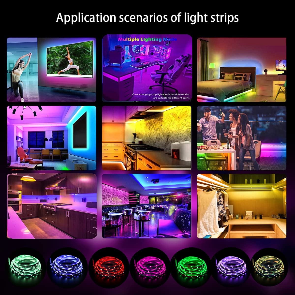 IKERY LED Strip Lights, 65.6ft RGB Color Changing, Cuttable & Dimmable, PVC Material, 44-Key Remote, Ideal for Home & DIY Decor