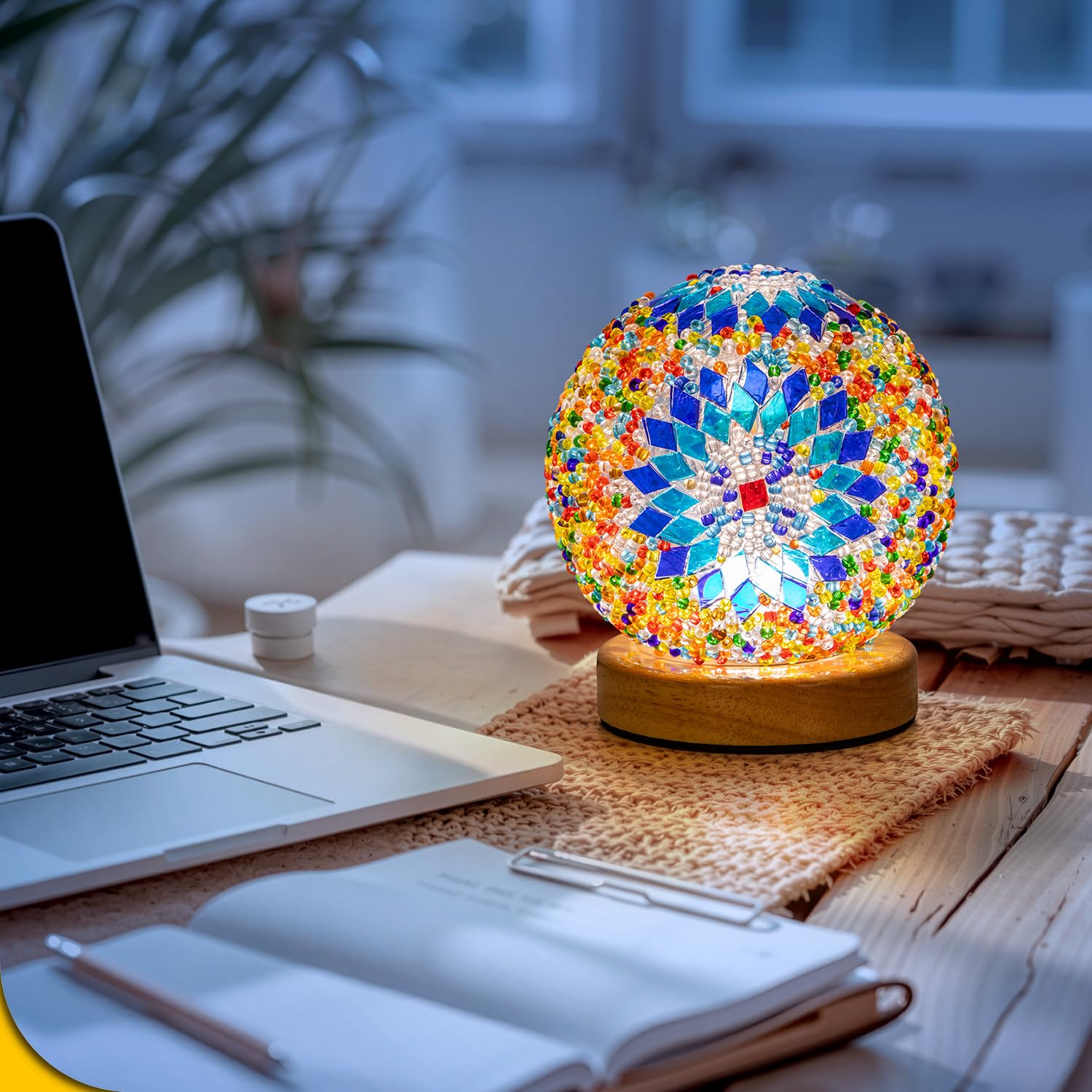 Soilsiu Turkish Mosaic Lamp, Tiffany Bedside Lamp, USB Power, Glass, 4.7in x 5.2in, Blue1, Model TD-030R