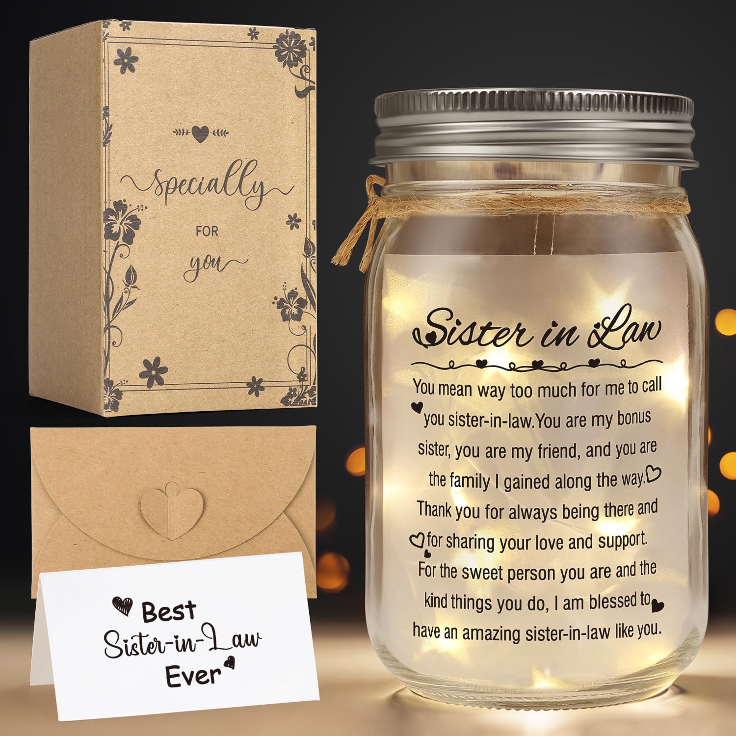 Splendest Sister-in-Law Mason Jar Night Light,Sister-in-Law Gifts for Women Best Sister-in-Law Birthday Gifts for New Sister-in-