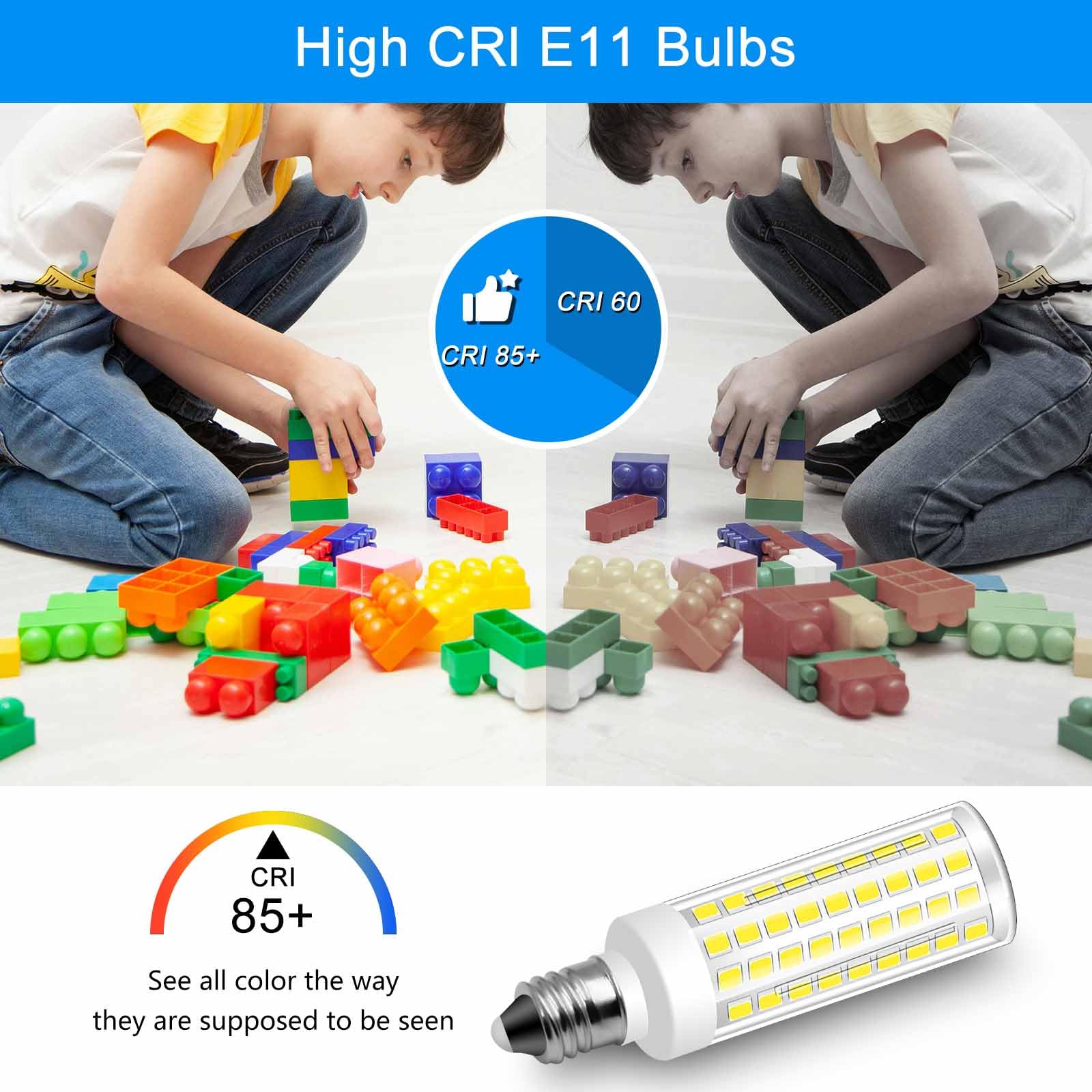 Megereet E11 LED Bulbs Dimmable 5W 550lm, 4-Pack, Daylight White 6000K, Mini Base, Equivalent to 50W Halogen,