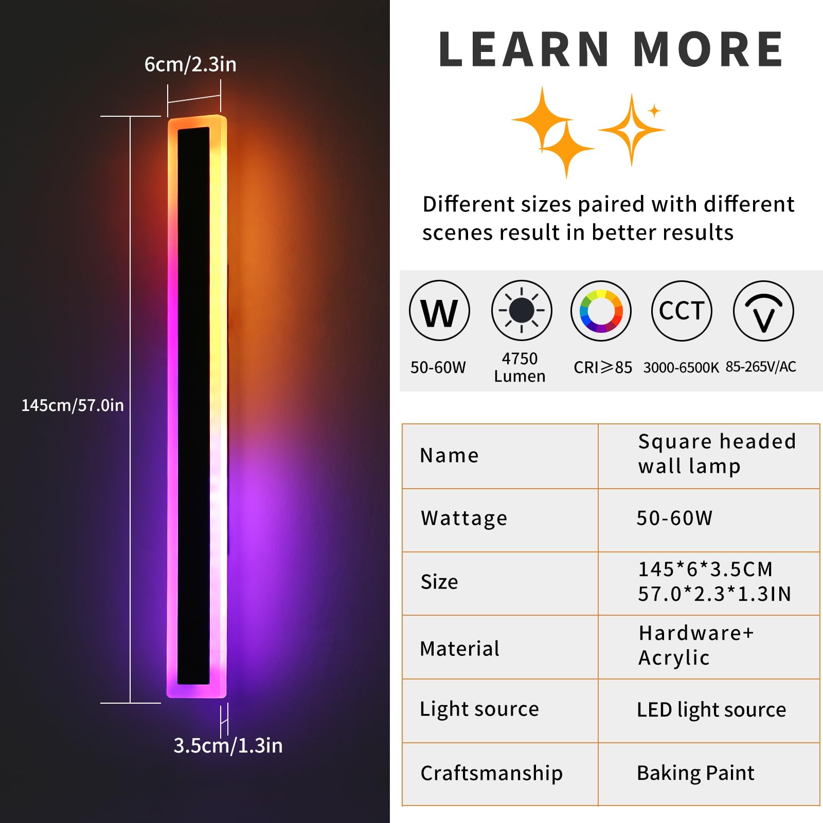 Mikeru Modern Outdoor Light Fixture, 57Inch Modern Rgb Outdoor Wall Light 10%-100% Dimmable With Memory Function Long Outdoor Po