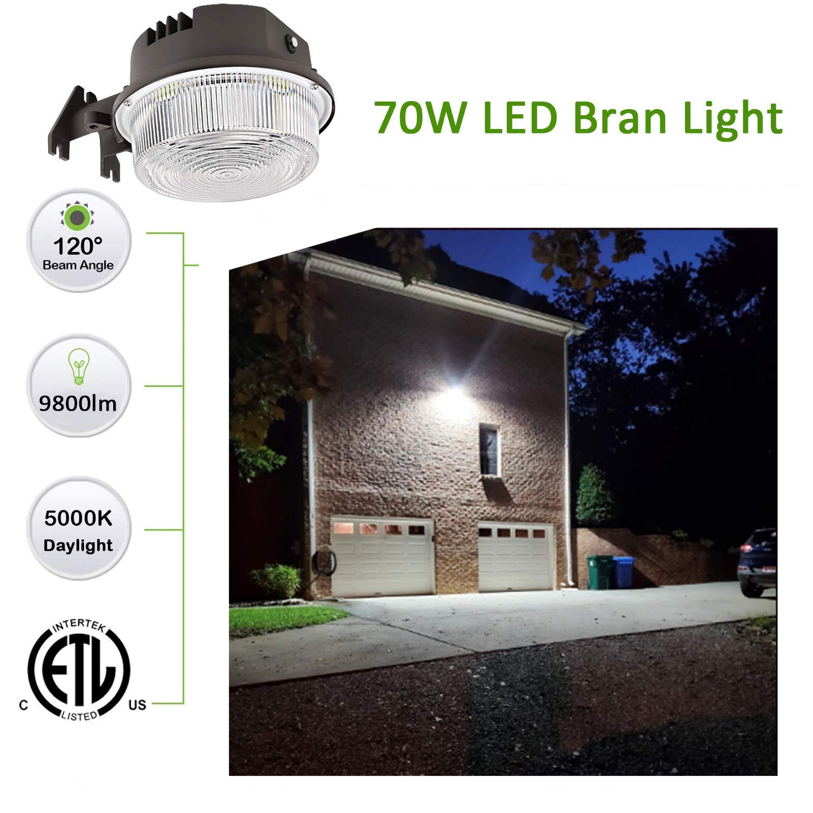 Paktonvo 70W Led Barn Light, 9800Lm Dusk To Dawn Outdoor Security Light, Etl Listed