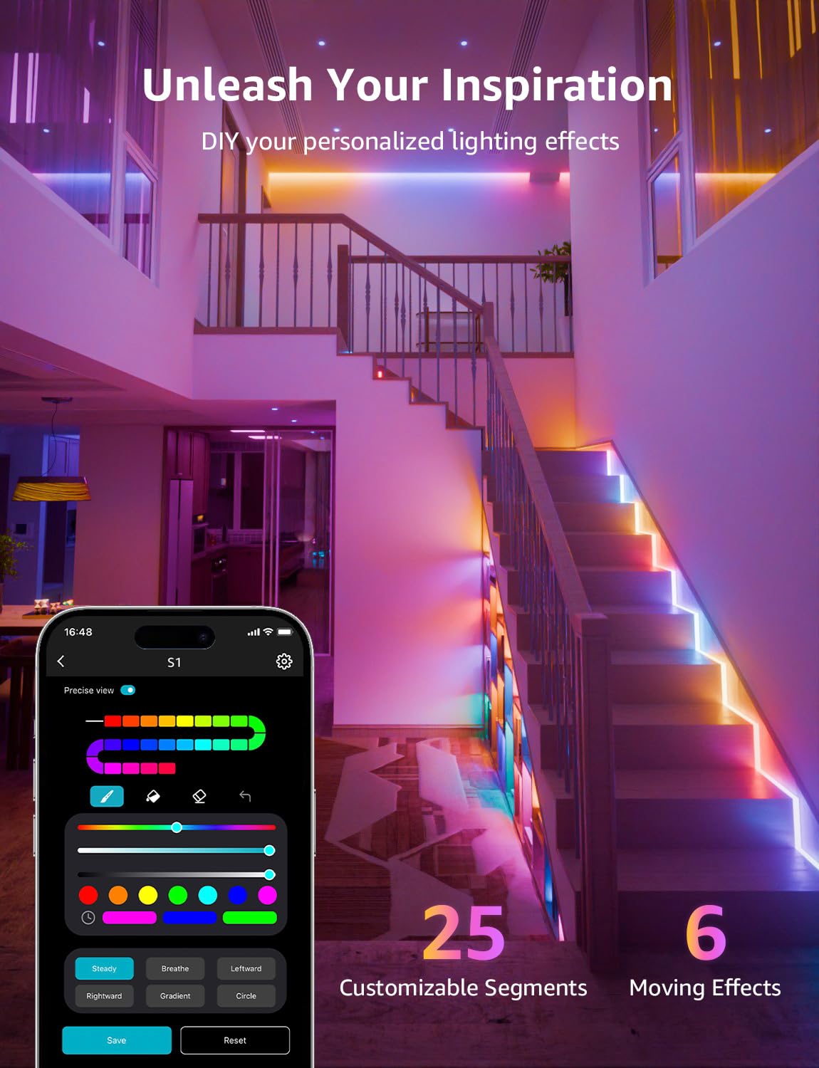 Lepro S1 Ai Led Strip Lights For Bedroom - 16.4Ft Smart Rgb Light Strips With Ic And Rainbow Chasing Effects, Color Segment Diy,