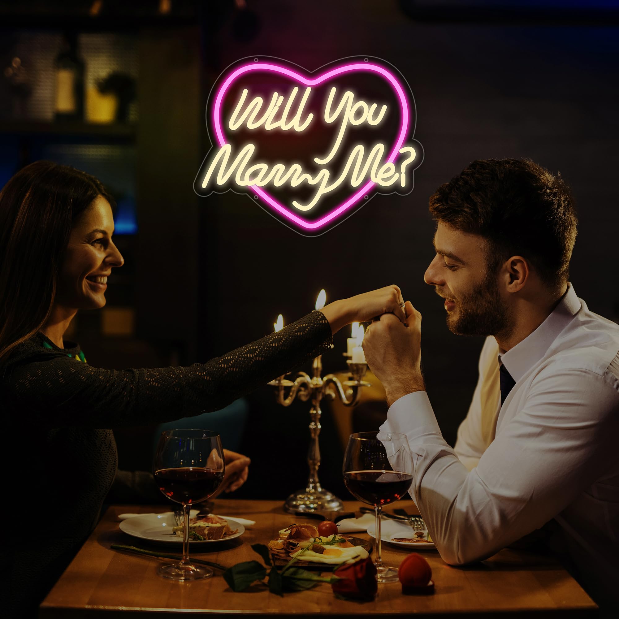 Moneter Will You Marry Me Neon Sign - 16.34"x12.8" LED Acrylic Wedding Decor, USB Powered Engagement Gift