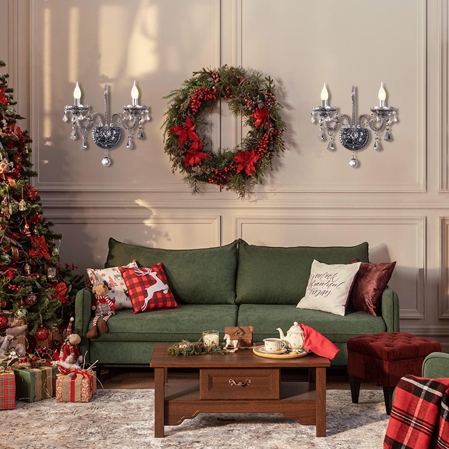 CRYSTOP Crystal Wall Sconces Lighting Set of 2, Gray, Metal, European Style, E12 Base, Perfect for Indoor/Outdoor Décor