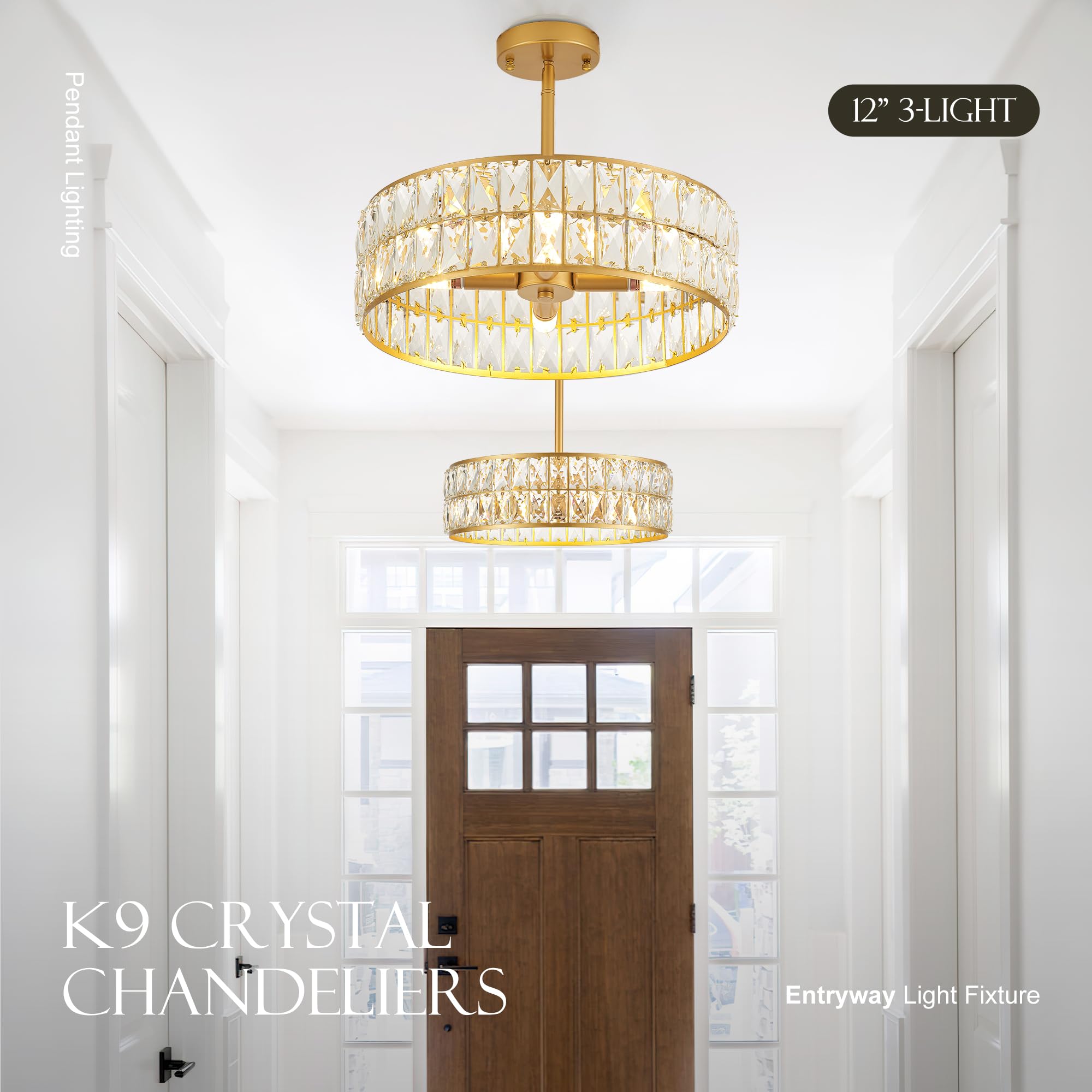 Salaiwei 16    4-Light Modern Crystal Chandeliers Gold Dinning Room Light Fixture, Round Pendant Light Kitchen Island Chandelier