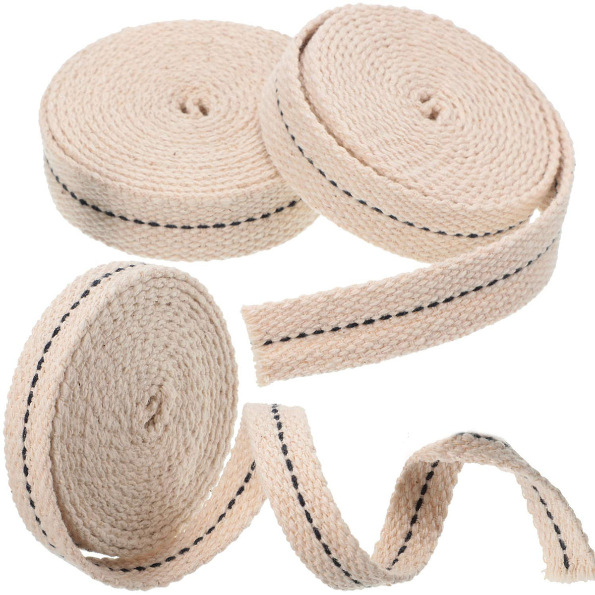 Boao 19.5 Foot / 3 Rolls Cotton Lamp Wicks,1/2 Inch Flat Oil Lantern Wick,3/4 Inch Stitch Oil Lamp Wick,7/8 Inch Oil Lamp Wicks