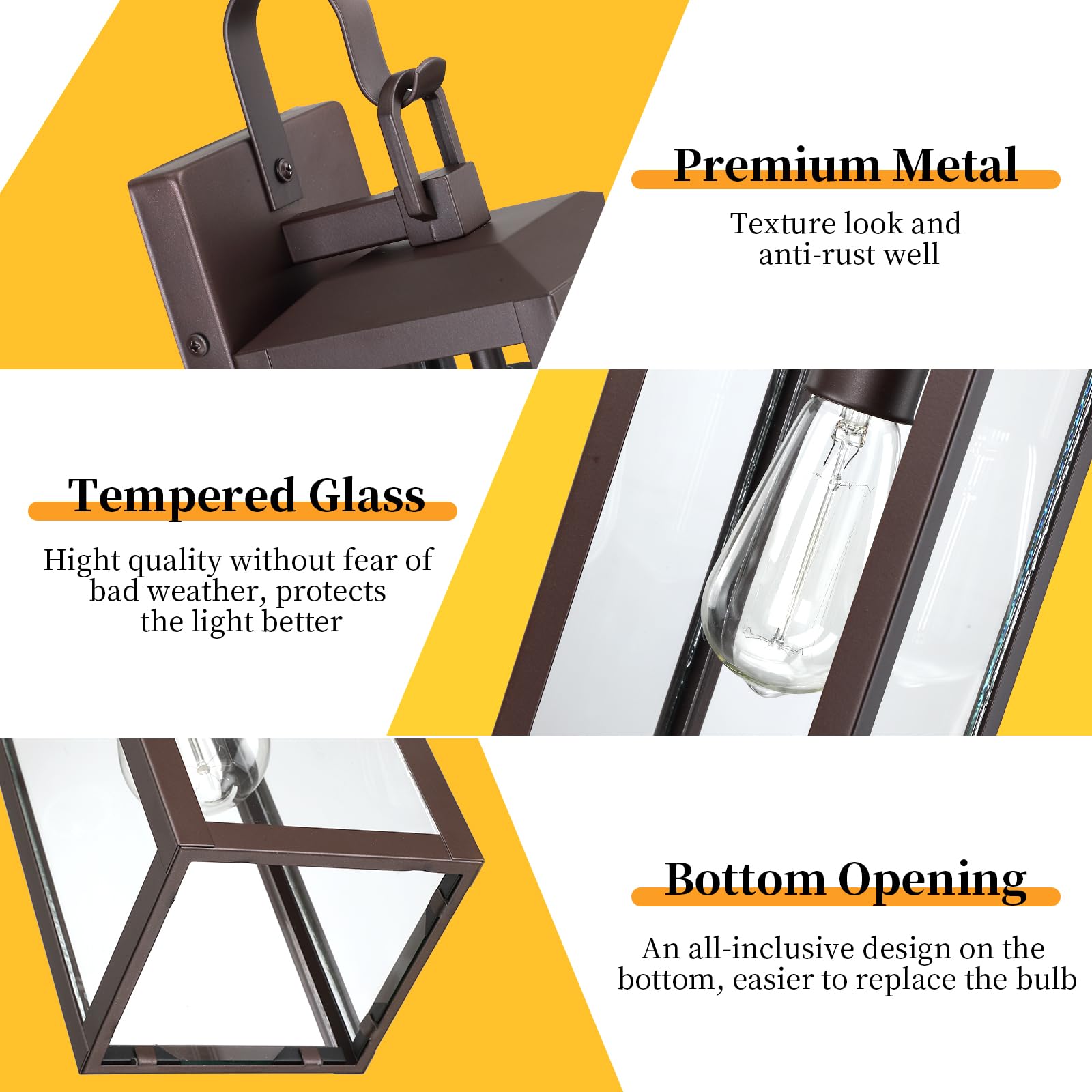 16'' Large Outdoor Wall Lights 2-Packs, Modern Brown Exterior Lighting Fixtures, Waterproof Outdoor Sconces Porch Light For Hous