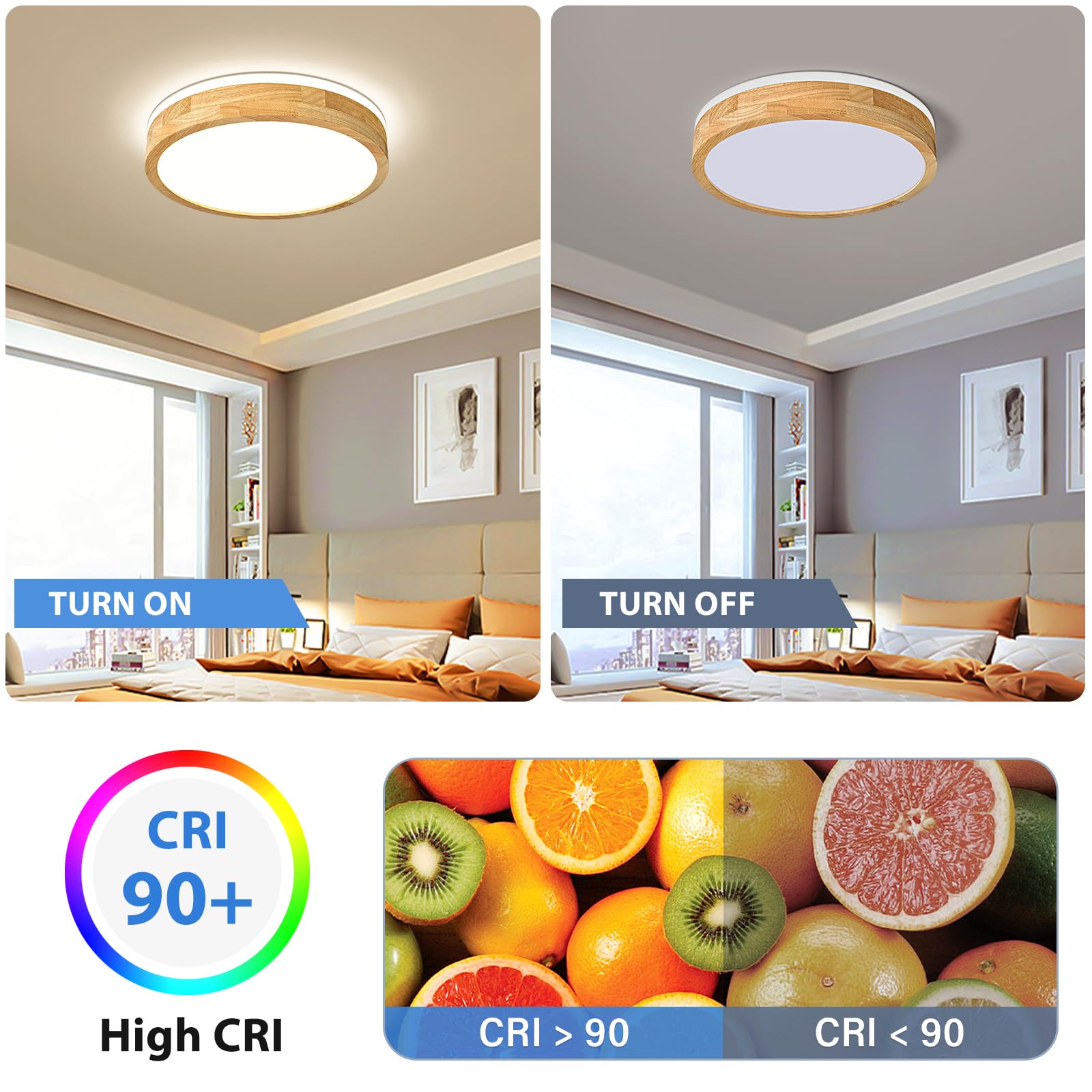 Pevfah Modern Dimmable Wood Flush Mount Ceiling Light  2700K-6000K 5Cct Round Close To Ceiling Lighting Fixtures  Minimalist Led Ceiling Lamp For Bedroom  Kitchen  Hallway  Living Room-15.74In