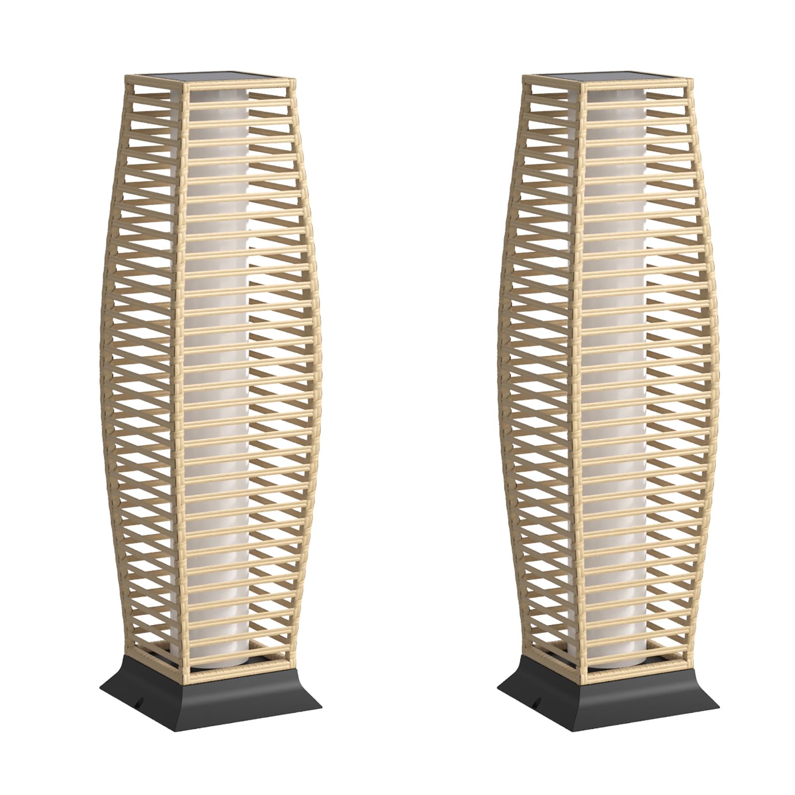 Pationate Rattan Outdoor Floor Lamp Set of 2, Boho Solar Porch Lights Outdoor Waterproof for Patio, Garden, Balcony & Deck, Natu