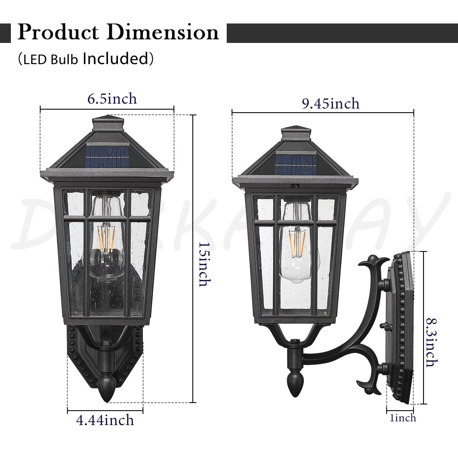 Darkaway Solar Wall Lights - Dusk To Dawn Sconce With Remote Control, Black Aluminum Fixture