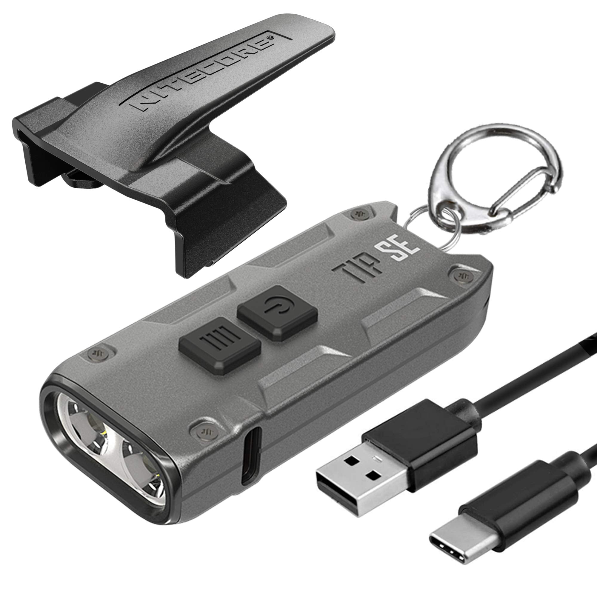 Nitecore Tip Se Keychain Flashlight, Gray 700 Lumen Usb-C Rechargeable Edc With Lumentac Charging Cable