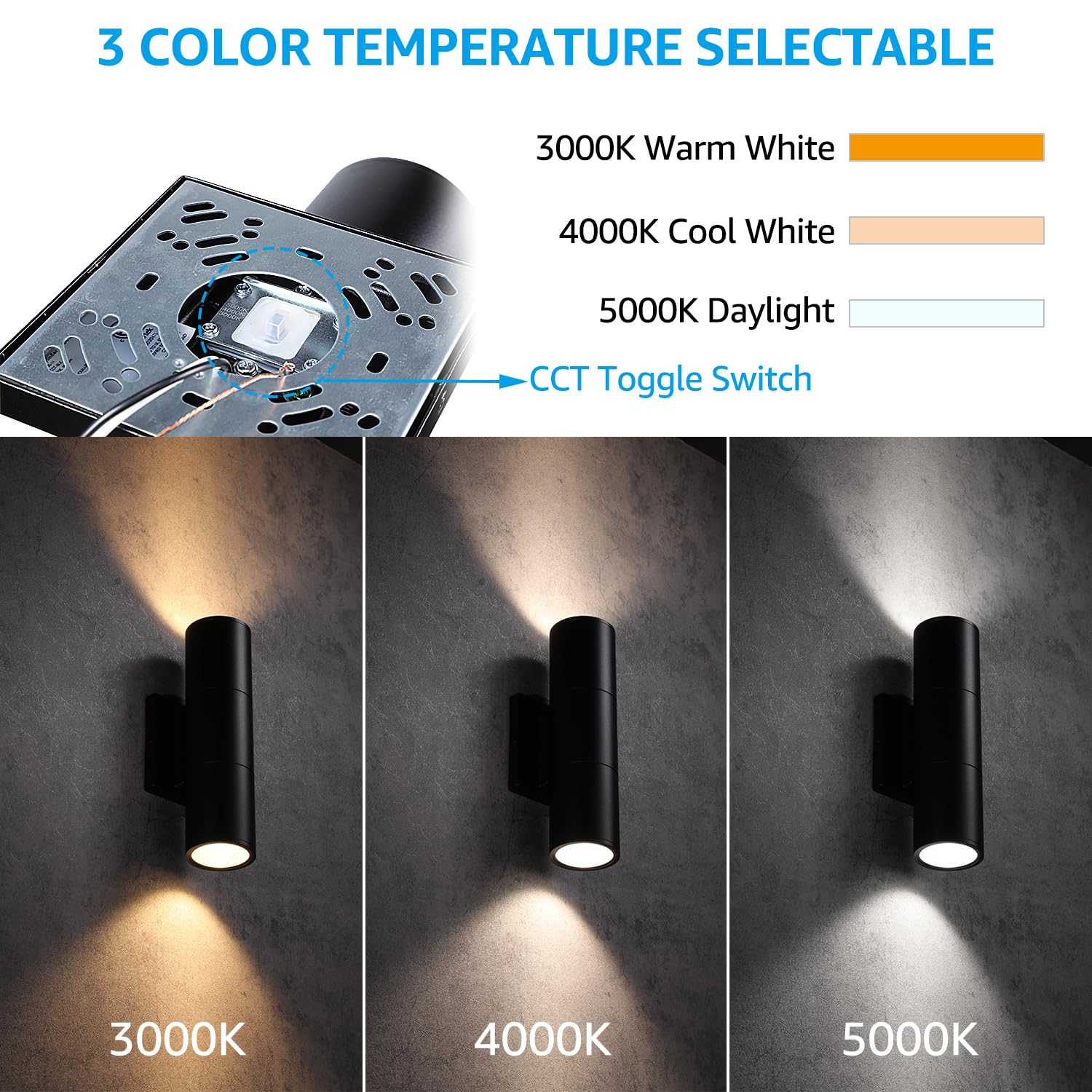 Leonlite 3Cct Integrated Led Cylinder Up Down Wall Light Outdoor, 100V-277V 20W Aluminum Waterproof High-End Wall Sconce In 2 Lights, Etl Exterior Front Door Porch Light, 3000K 4000K 5000K, Pack Of 4