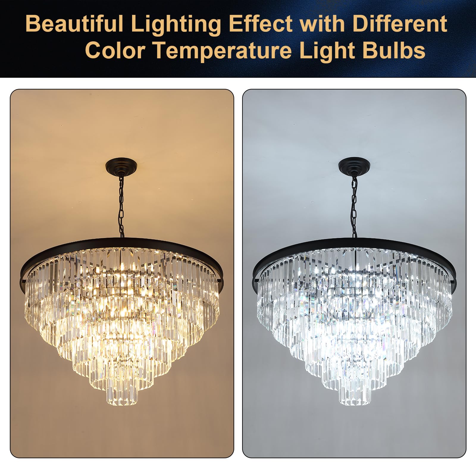 A AXILIXI 35in  Black Crystal Chandelier, 5-Tier, 22-Light, Metal Ceiling Pendant Light, Model DH88318