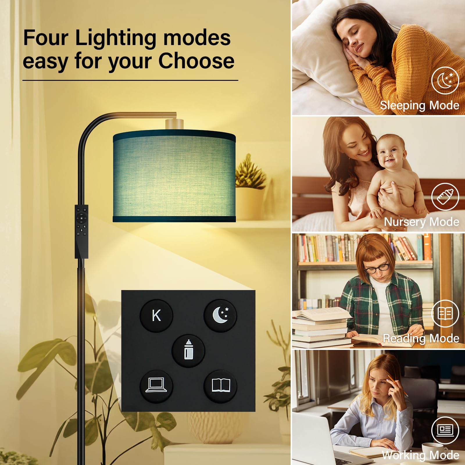 BoostArea Dimmable Floor Lamp - 67" Green Metal Arc Lamp with Remote Control, Stepless Dimming & Color Temperature 2700-6500K, Model B1389
