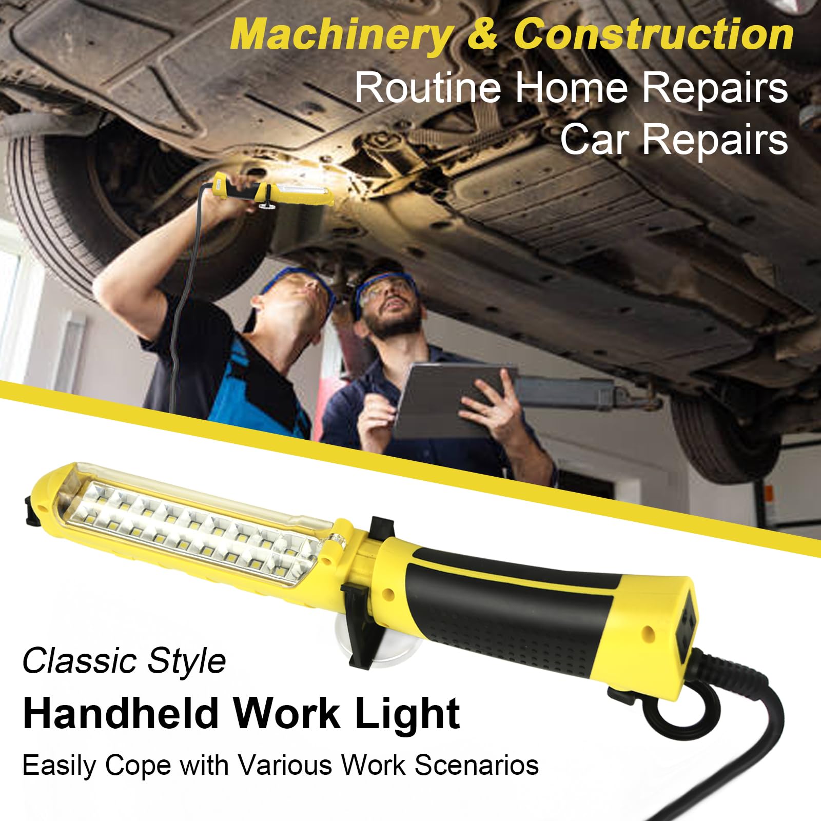 Led Trouble Light (25Ft) With Super-Bright Cob Led Light Source, Handheld Corded Work Lights With Strong Magnet, Double Swivel Hook, Etl Listed, Suitable For Car Repair, Machinery And Construction