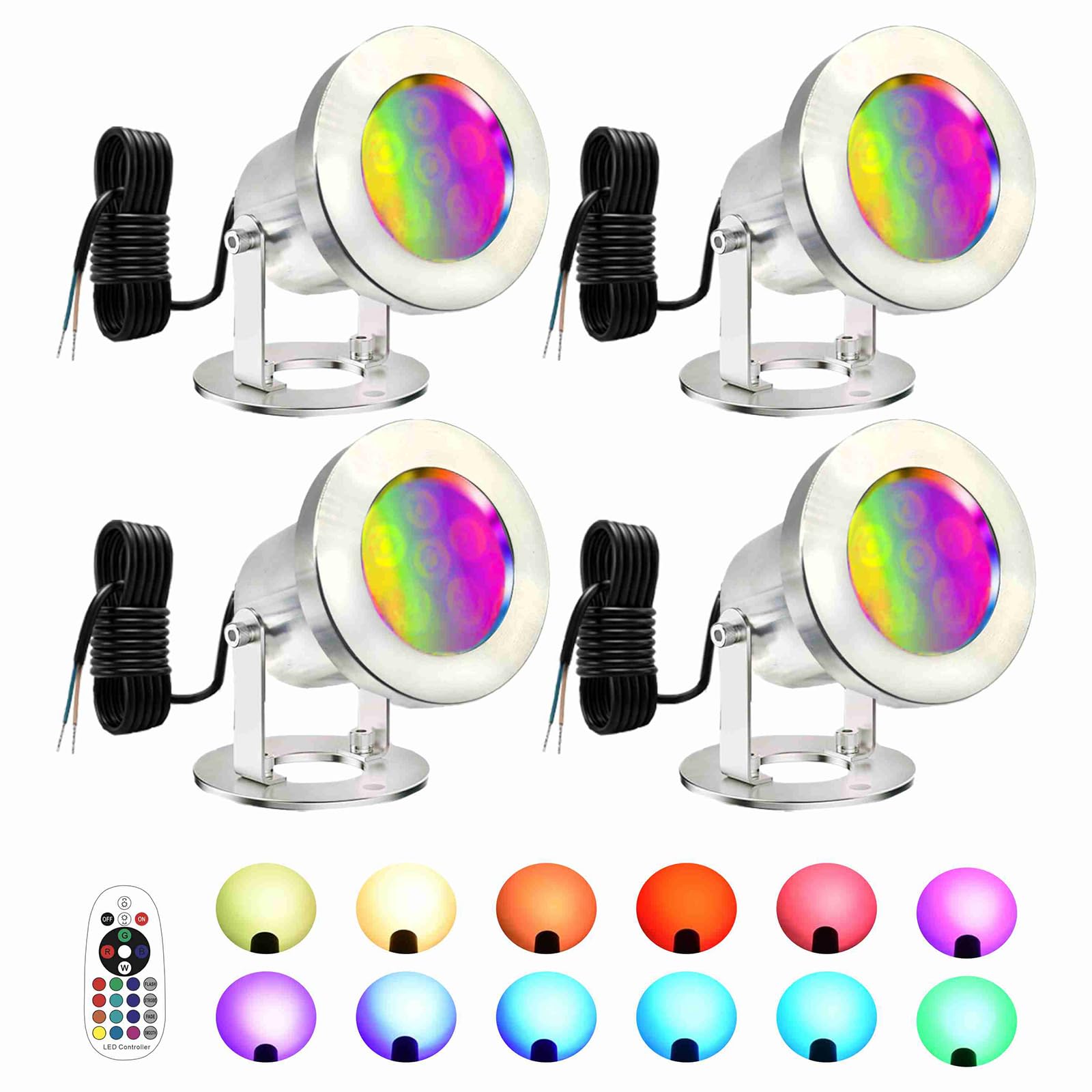 LED Pond Lights with Remote Control  6W SS316 Stainless Steel RGB Underwater Fountain Light IP68 Waterproof Outdoor Underwater Lights for Pond Waterfall (4)
