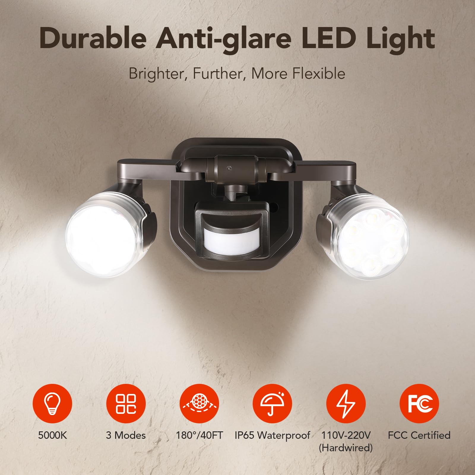 OREiN Motion Sensor Outdoor Lights, 450Superwide Adjustment Dusk to Dawn Security Flood Lights Outdoor, 5000K 150W Equiv 3 Modes