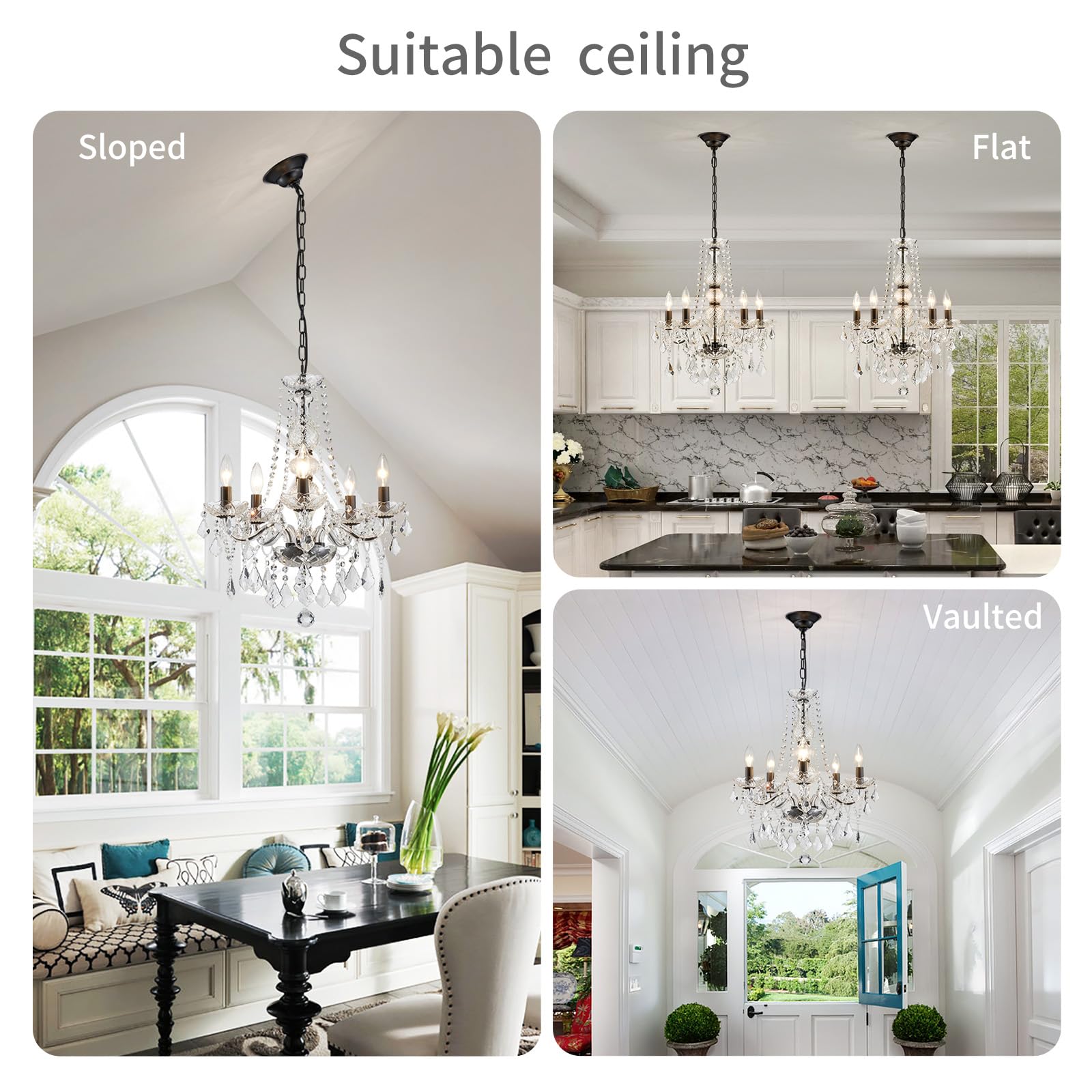 Wuzups Crystal 5-Light Candle Chandelier Pendant Flushmount Ceiling Light Modern Lighting Fixture For Bedroom Hallway Bar Kitchen Bathroom  H 25 X W 20  Black  E12 Base