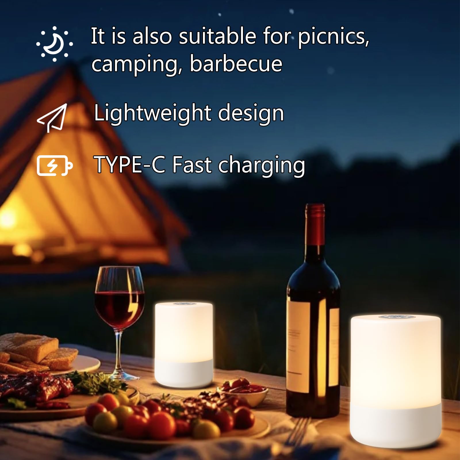 TUUWAI Portable Touch Night Light - 3 Color Dimmable LED, USB Rechargeable, Lightweight for Bedroom & Camping, Model TUU3118, Color A-Light-Touch&Remote