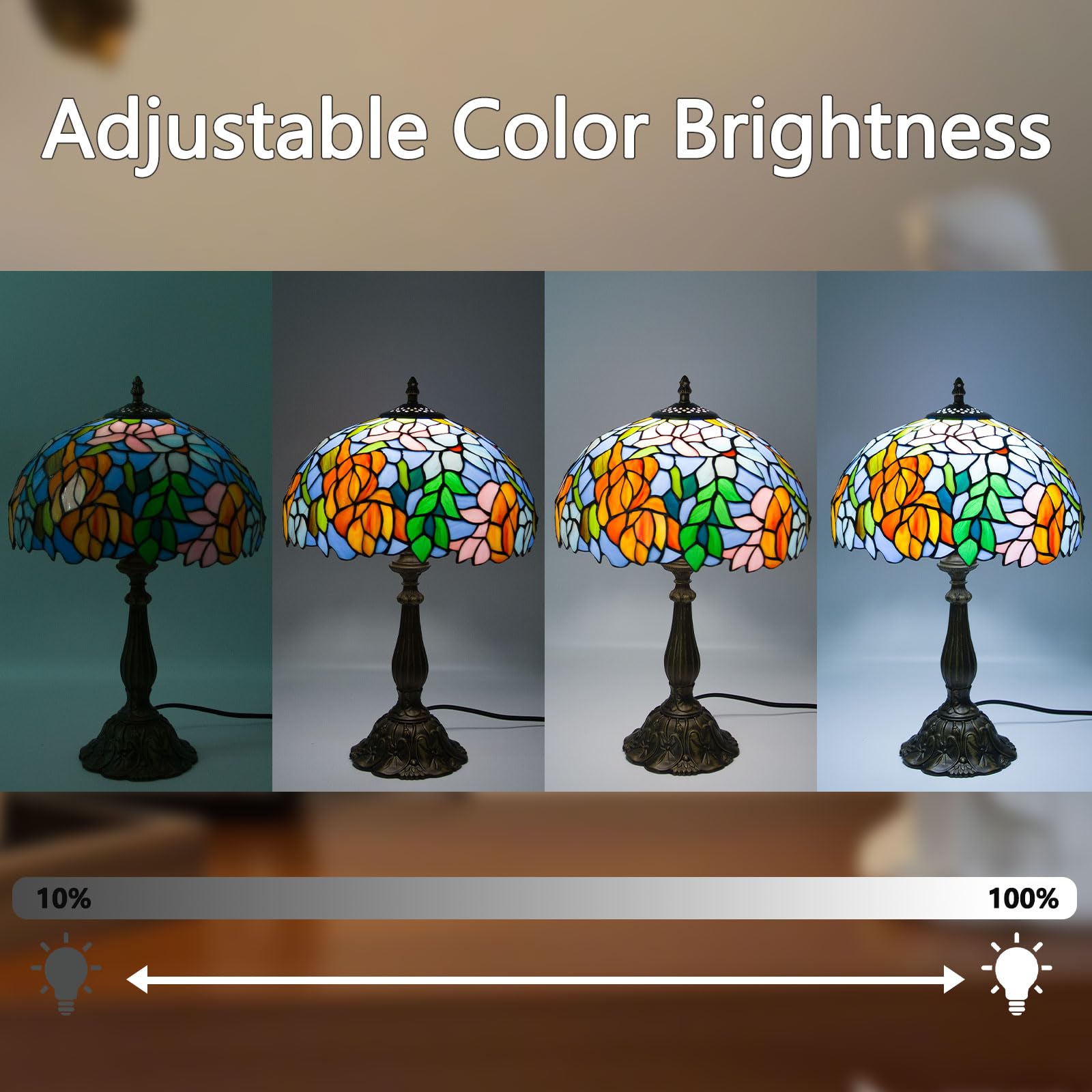 12 Inch Tiffany Table Lamps with Remote Control, Stained Glass Lamp with Stepless Dimmable Colors Temperature & Brightness for L