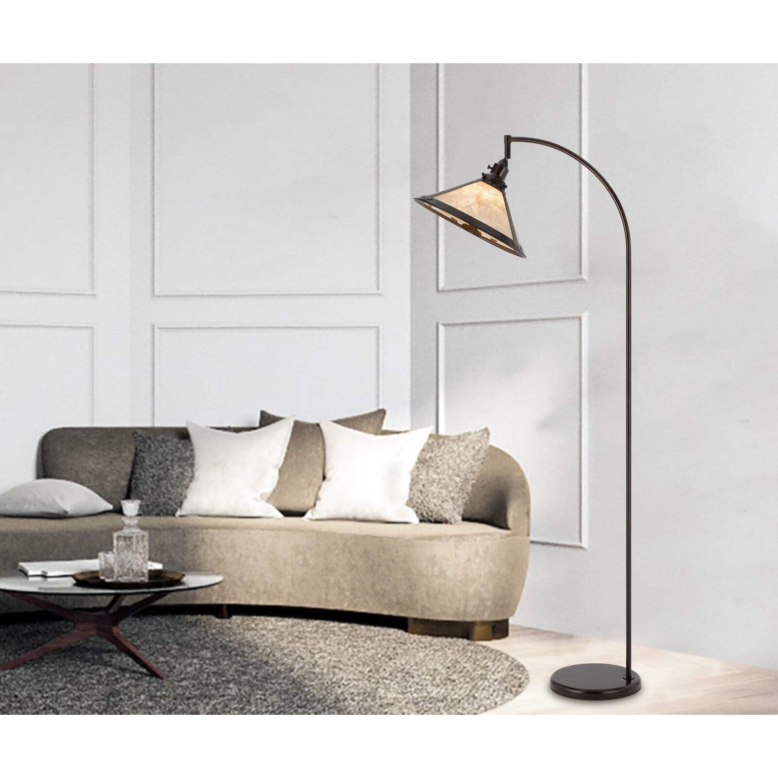 HomeRoots 65 in. Bronze Traditional Floor Lamp with White Empire Shade - Metal Construction