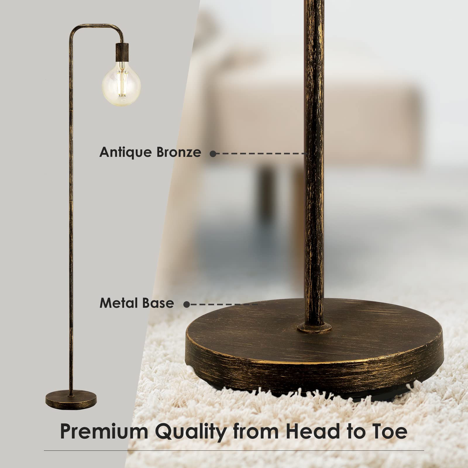 Boostarea Floor Lamp, Bronze Industrial Floor Lamp, 63 Inch Antique Standing Lamp, E26 Socket, Whole Metal, Etl Listed, Modern S