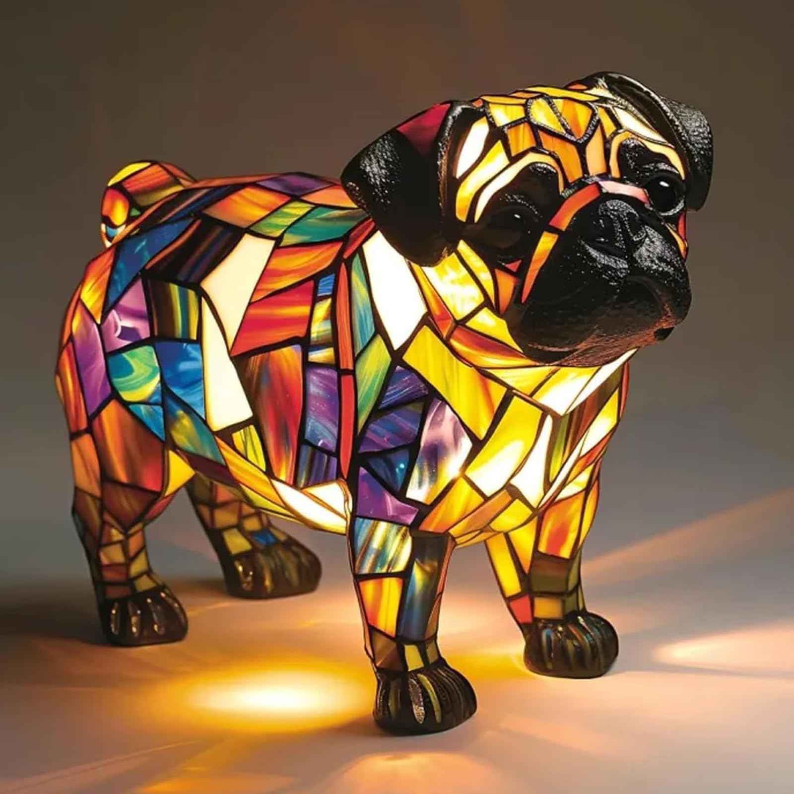 Lmuwecno Dog Led Table Lamp, Stained Glass Dog Lamp, Pug Light Stained Resin French Bulldog Tabletop Night Light - Fun Gift For