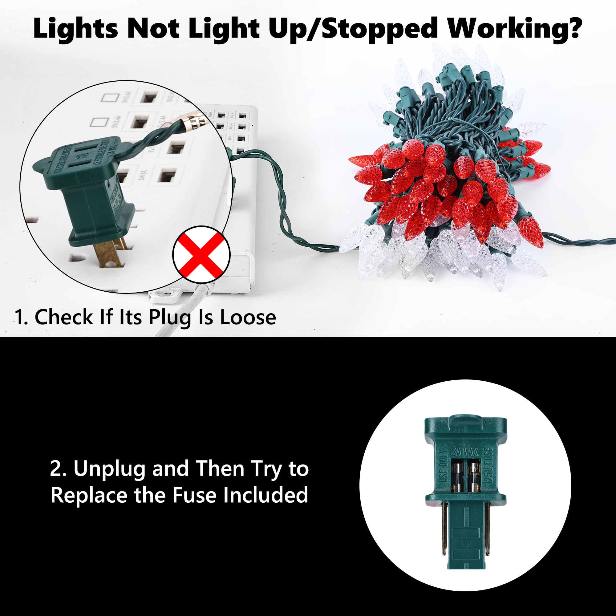 Brizled Christmas Lights, 33ft 100 LED, Red & Cool White, UL Certified, Connectable, Model TSD-100M-2/S-FT3