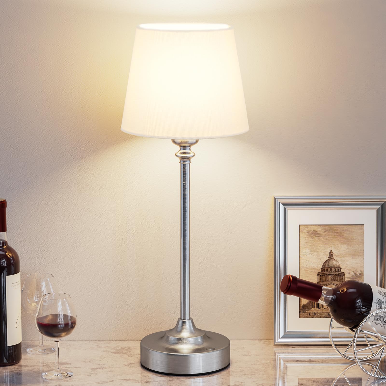 Kakanuo Cordless Table Lamp Rechargeable Silver - 1 Pack 4000Mah Battery Operated Lamp For Decor, 3000K Stepless Dimming Touch C