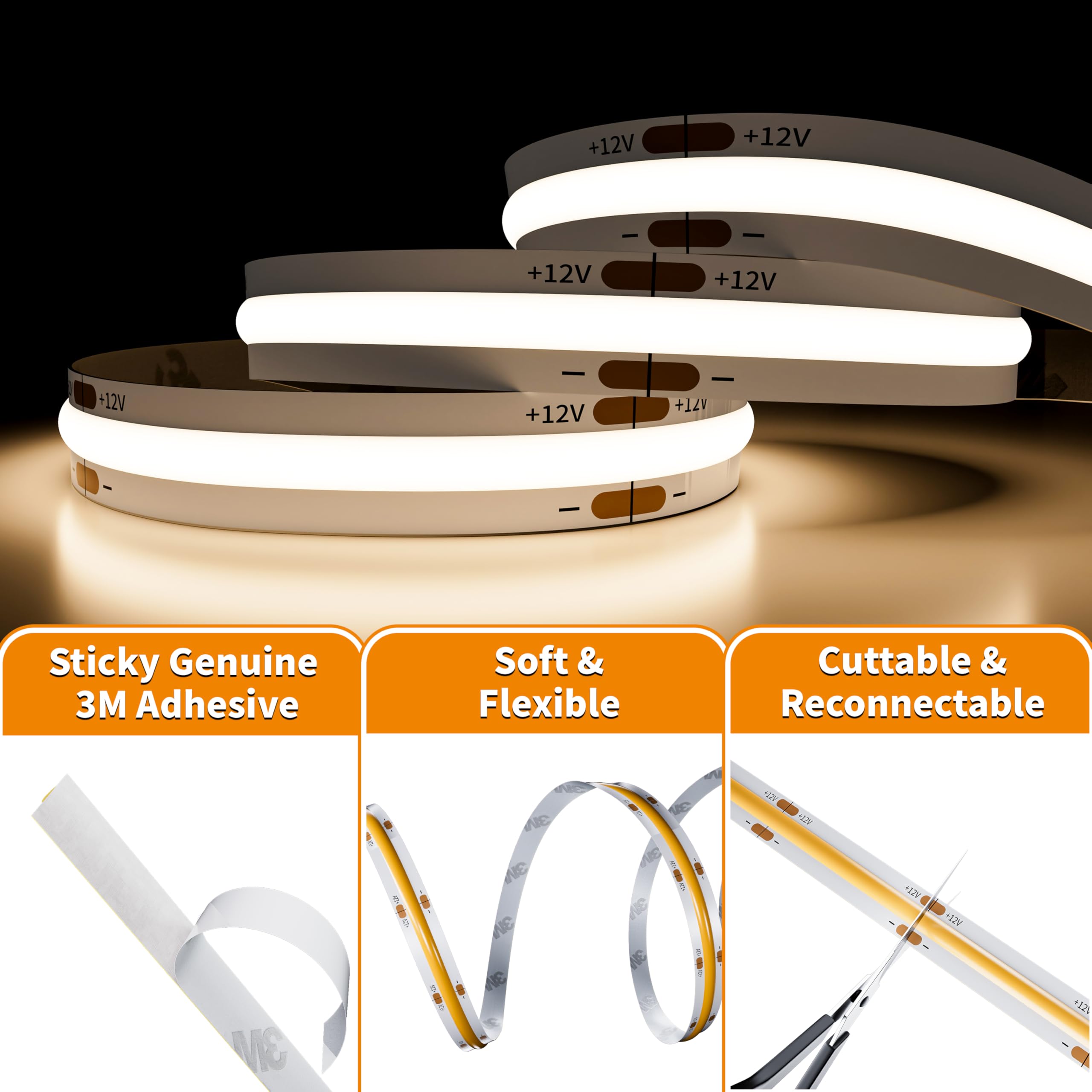 PAUTIX COB LED Strip 18Ft 2772 LEDs 4000K Natural White Flexible Tape Light, Model COB-005, Vinyl Material
