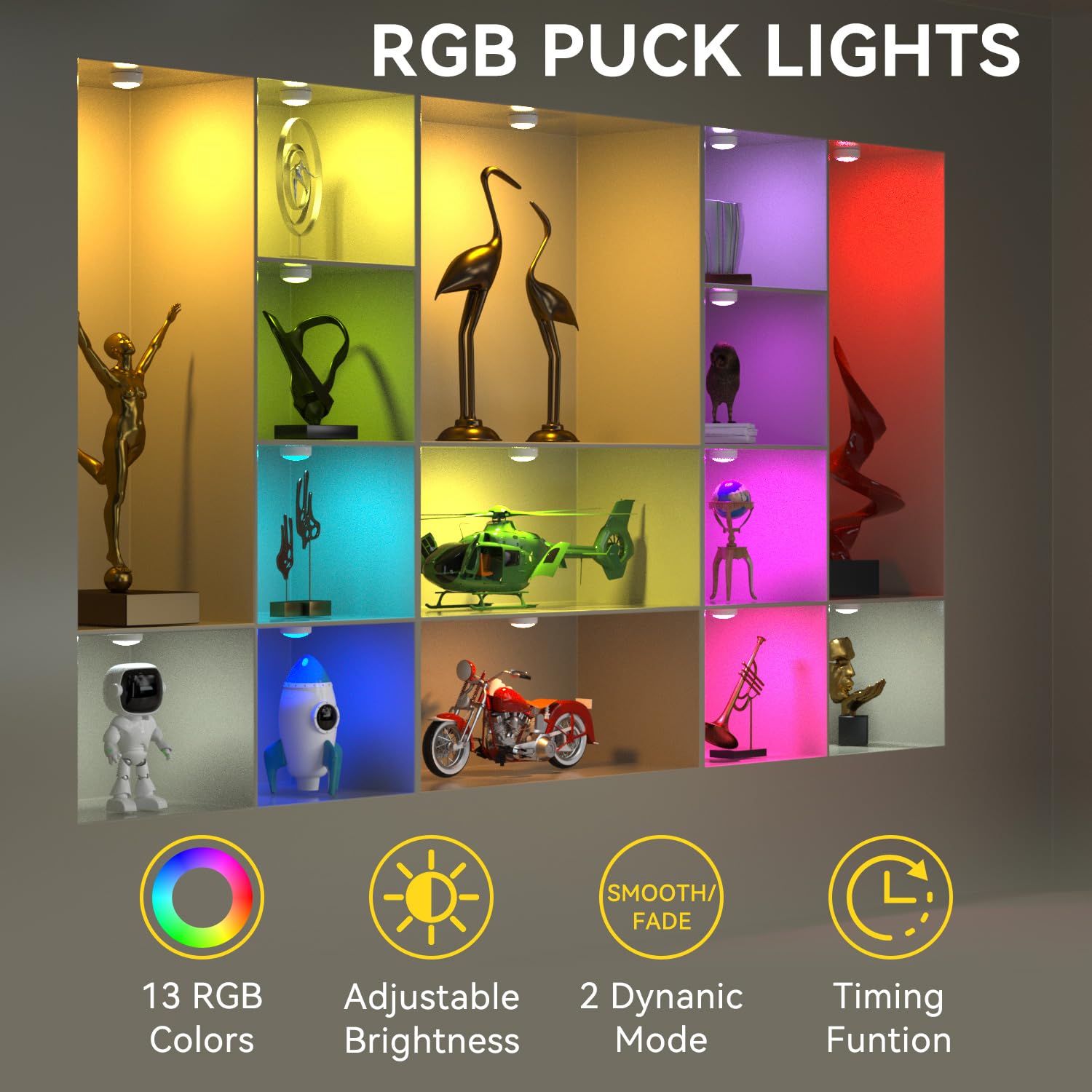 Bestdlclite Led Puck Lights With Remote, 16-Color Under Cabinet Lighting Wireless, Battery Operated Stick-On Lights, Dimmable Pu
