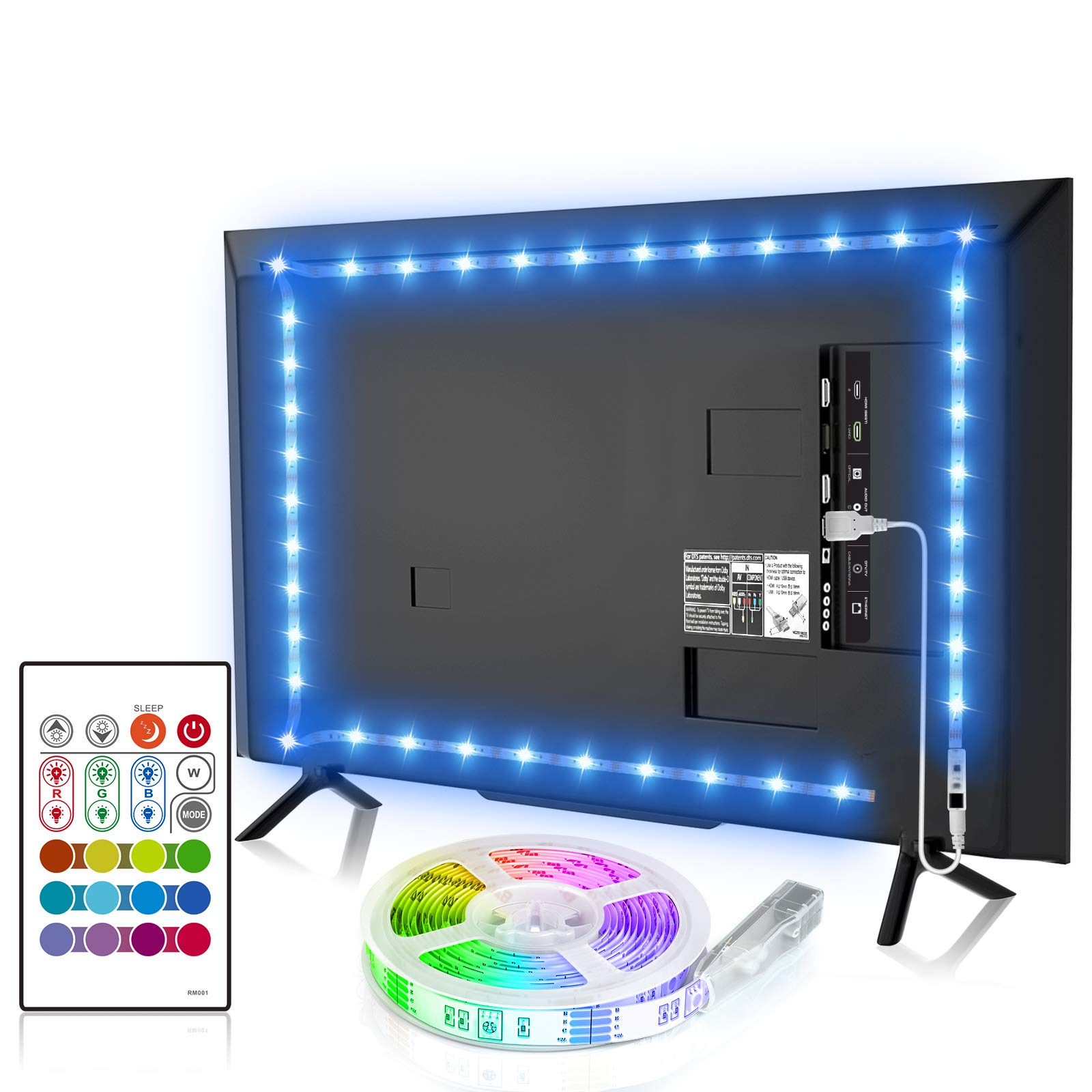 BASON LIGHTING TV LED Backlight, 14.76ft USB Led Lights Strip for 60-70 TV/Monitor Backlight, LED TV Lights with Remote, 4096 DI
