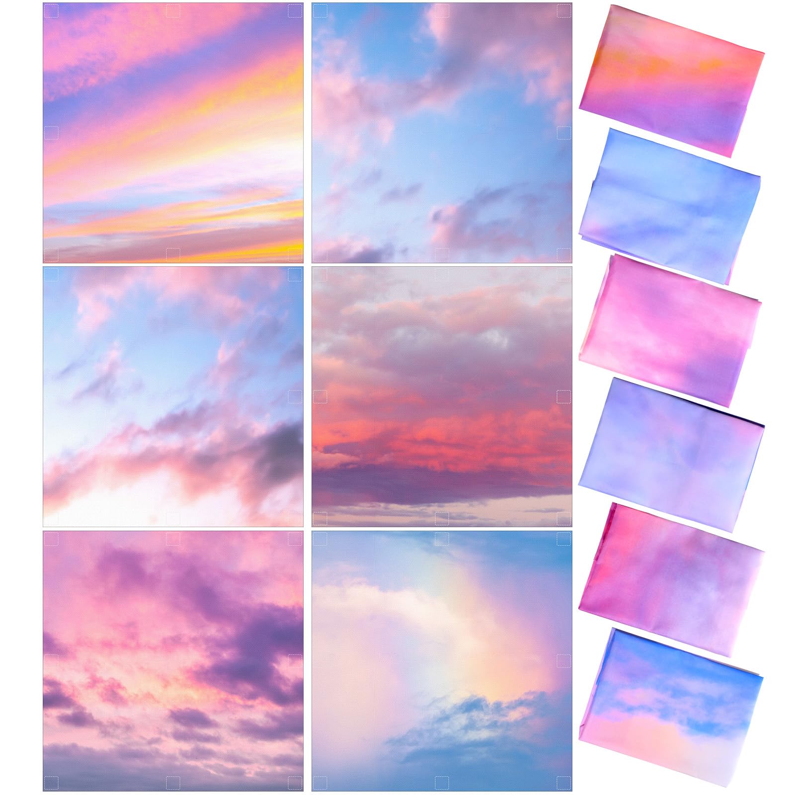 Kittmip Fluorescent Light Covers, 6 Pcs, 48 Magnets, 100D Polyester, 2 ft, Sunset Clouds, Pink, Purple, Orange, Blue, White