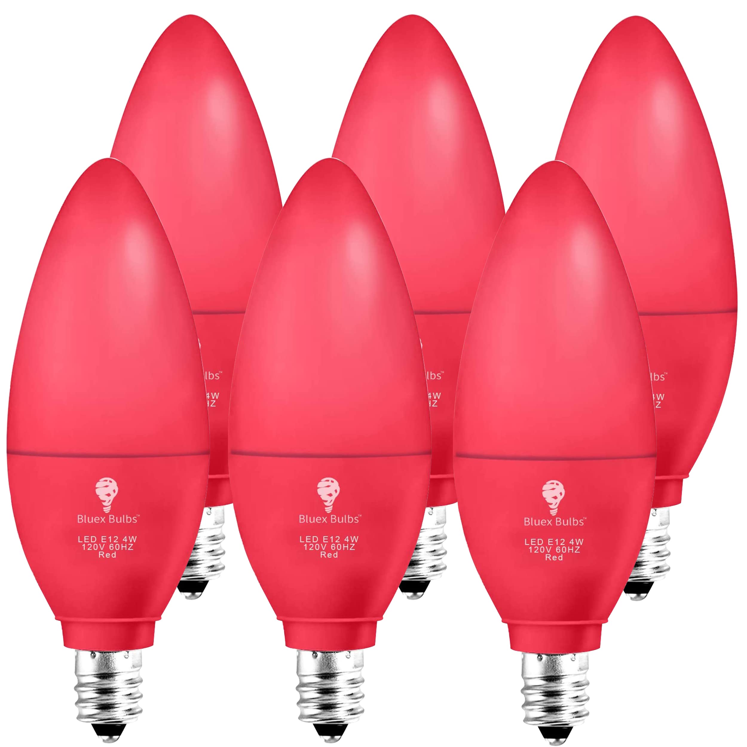 6 Pack BlueX LED Candle Red Light Bulb - 4W (40Watt Equivalent) - E12 Base Red LED Red Bulb, Party Decoration, Porch, Home Lighting, Holiday Lighting, Chandelier Light Bulbs, Candelabra Bulbs