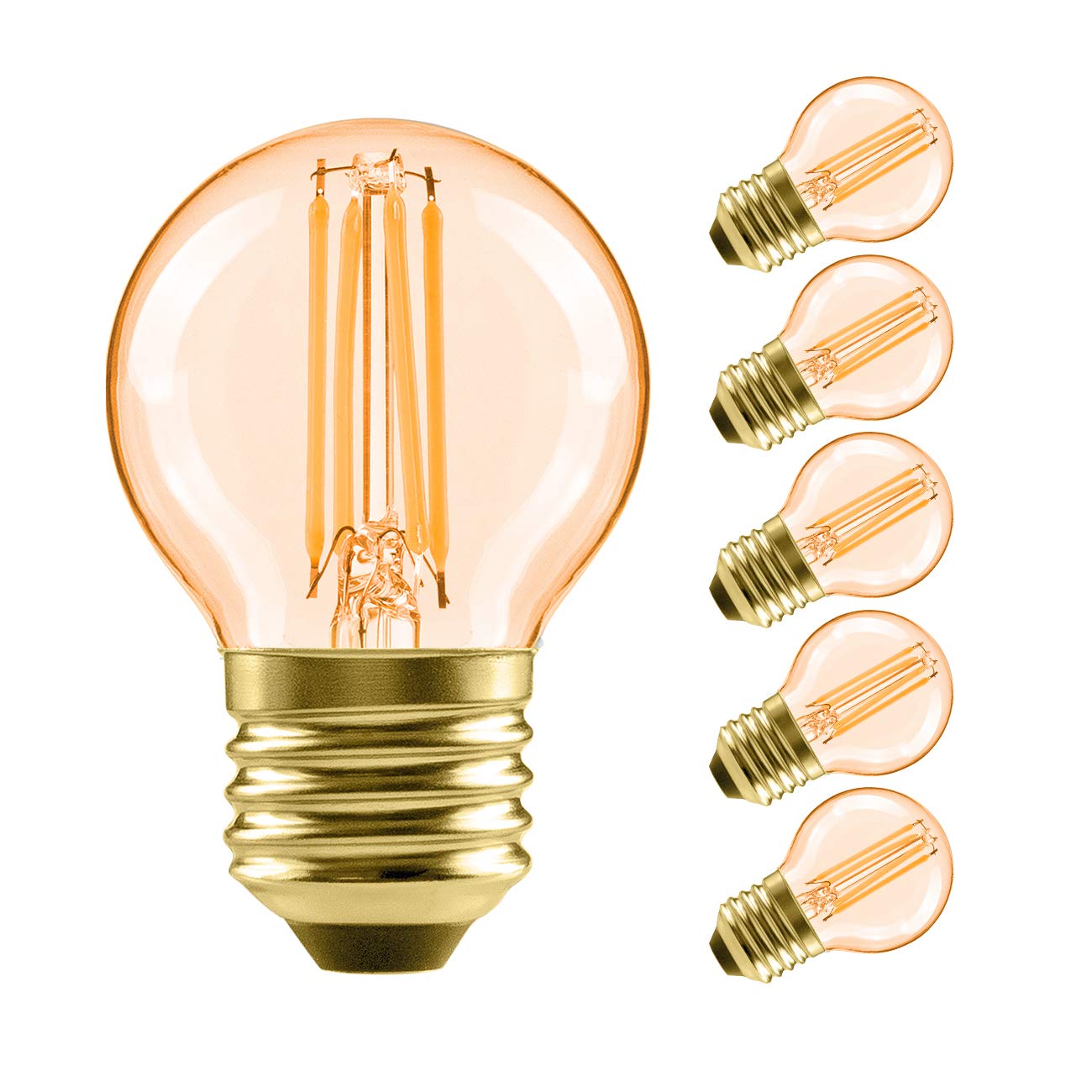 LVWIT G14 LED Filament Globe Bulb 5.5W(40W Equivalent), Dimmable 2500K Warm White E26 Screw Base, Decorative Edison Light Bulb, UL-Listed(6-Pack),Amber Yellowish
