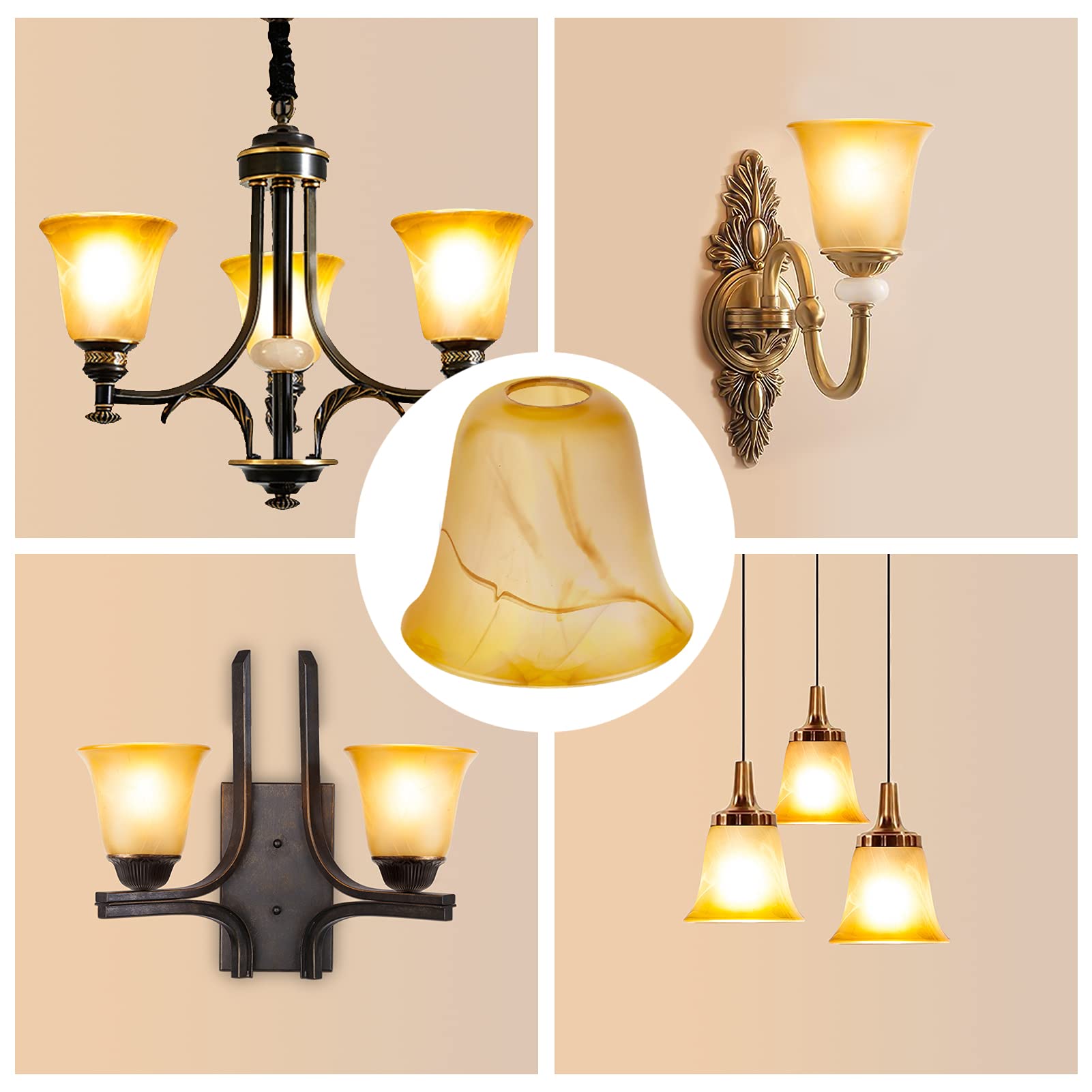 RORIANO Amber Glass Shade Lampshade Replacement, 1-5/8-inch Opening Fitter