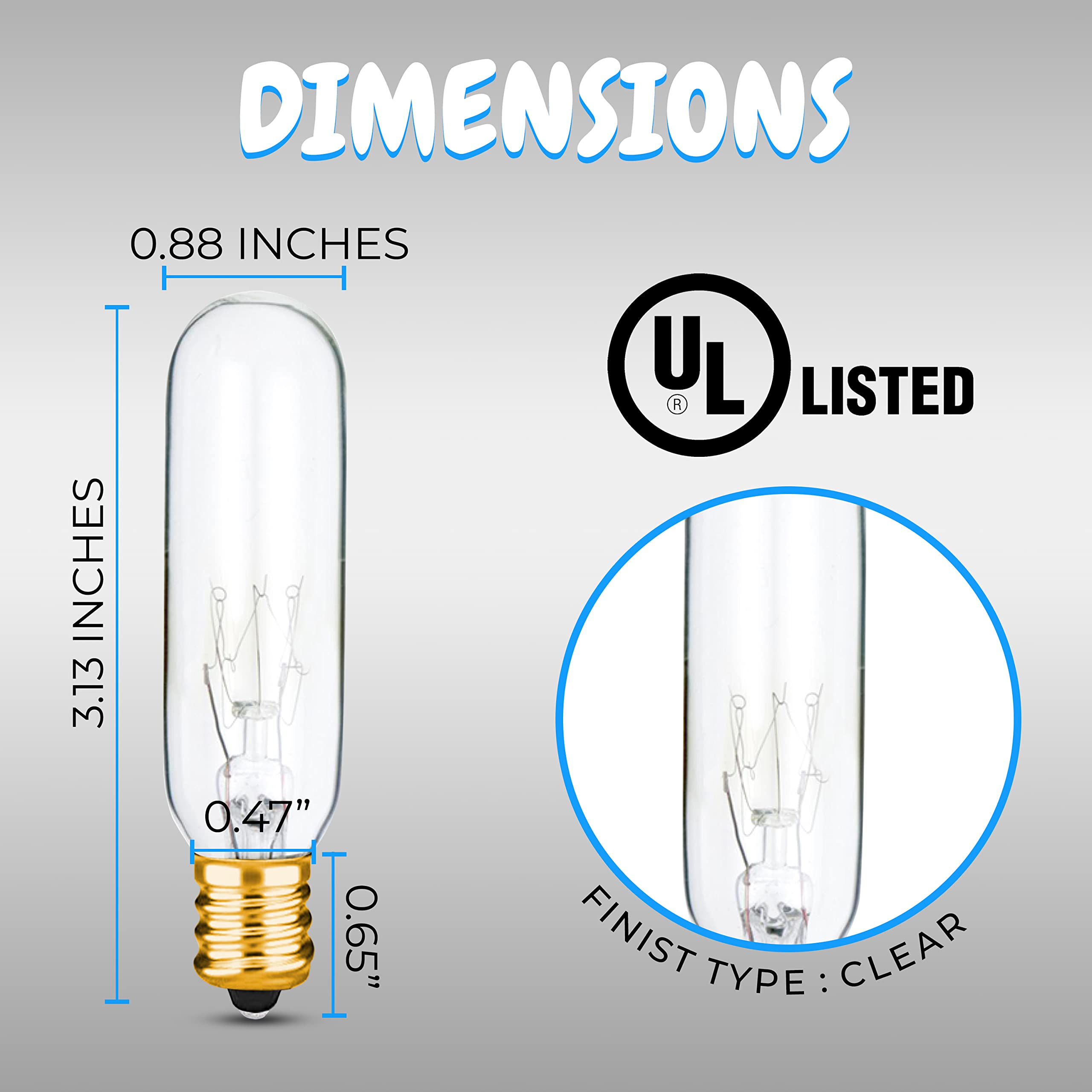 Ohbulbs 12 Pack - T6 Tubular Light Bulb - Clear 25 Watt - E12 Candelabra Base Dimmable - Warm White Light 180 Lumens E12 Candelabra Base