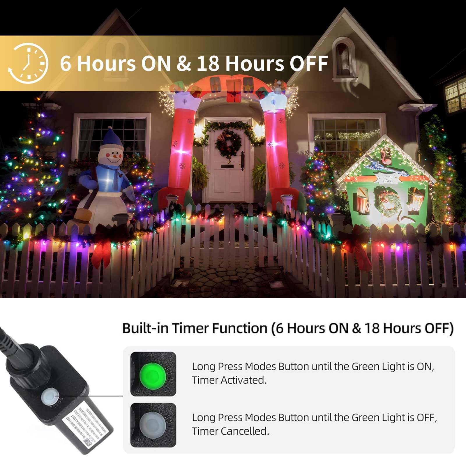 Tcamp 306FT 1000 LED String Lights, Multicolor, Green Wire, 8 Modes, Outdoor/Indoor, Model QL300AE