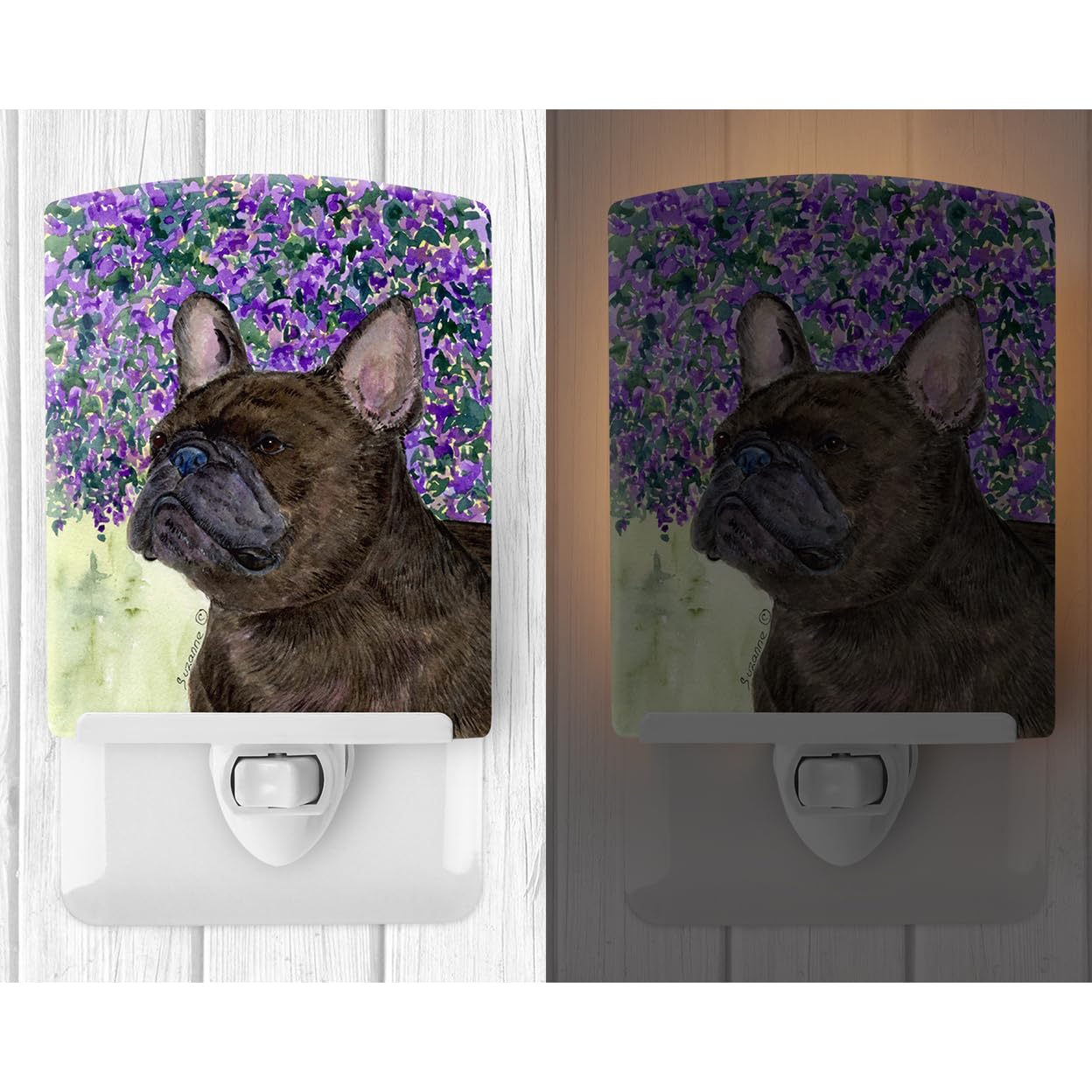 Caroline'S Treasures Ss8676Cnl French Bulldog Ceramic Night Light Compact, Ul-Certified, Ideal For Bedroom, Bathroom, Nursery, Hallway, Kitchen, 6X4X3, Multicolor