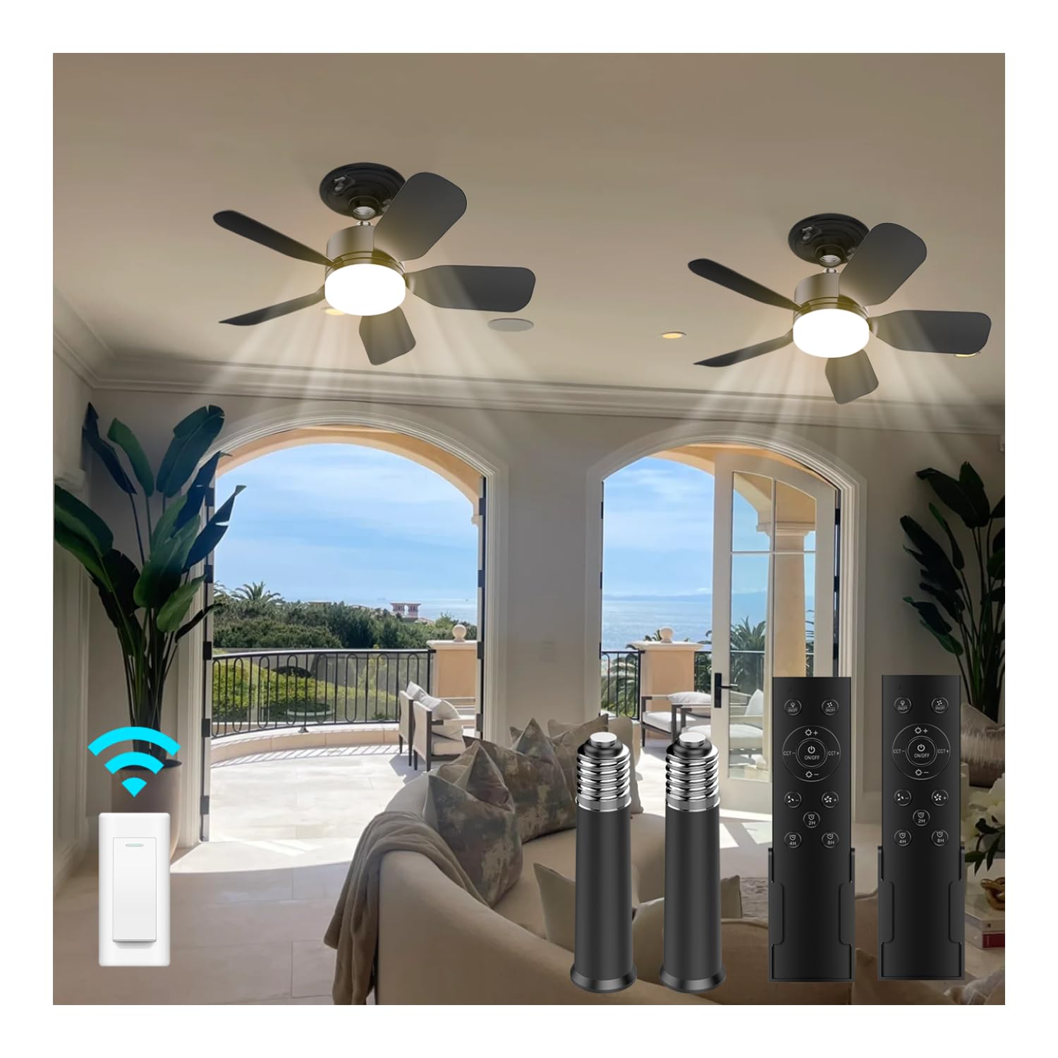 aupuslite 2 Pack 20  Socket Fan Light with Remote, 30W 2000 Lumens, 3 Colors 3000-6000K Screw in Ceiling Fan in Light Socket 6 S